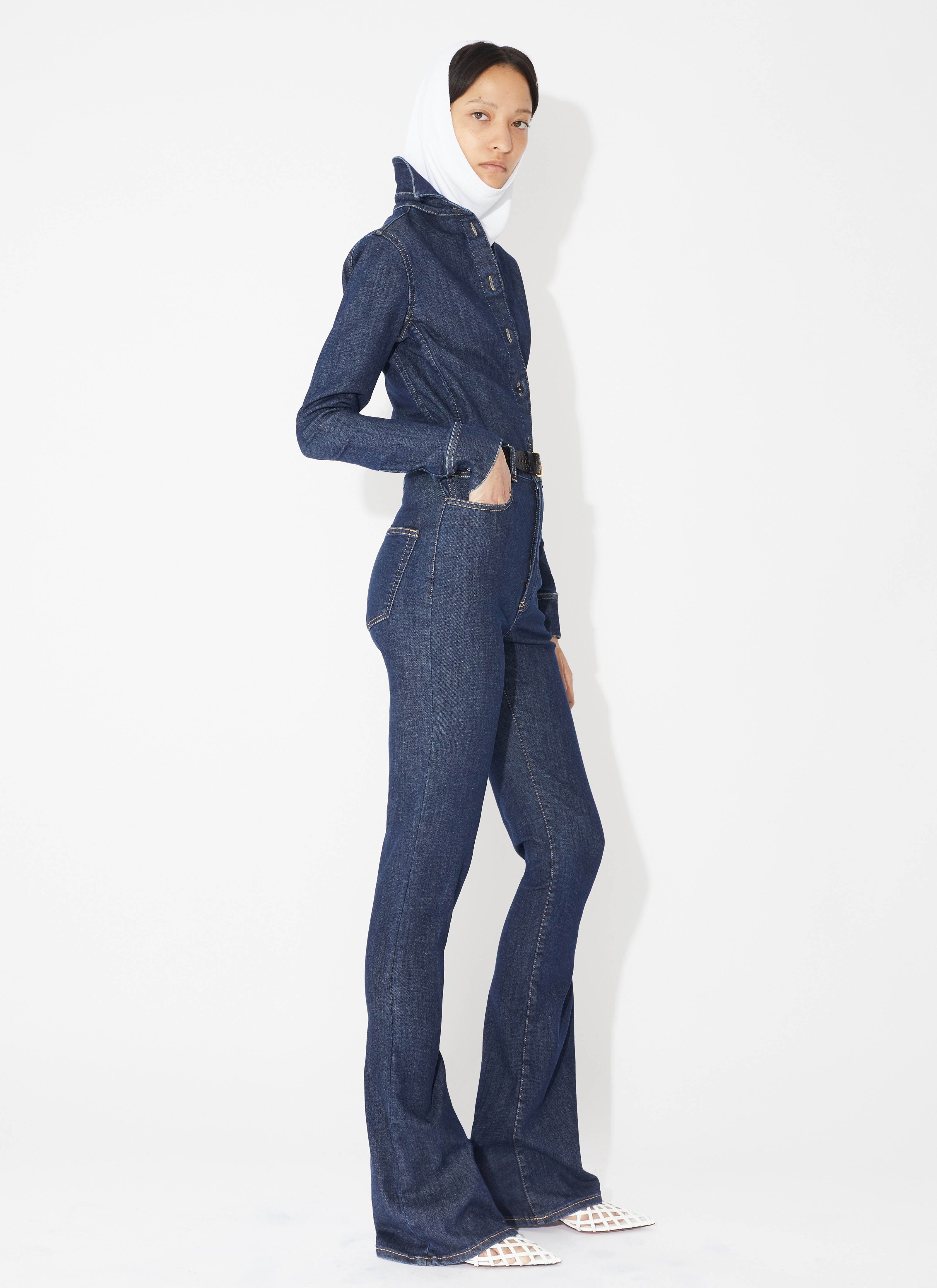 ALAÏA BLUE FITTED DENIM SHIRT