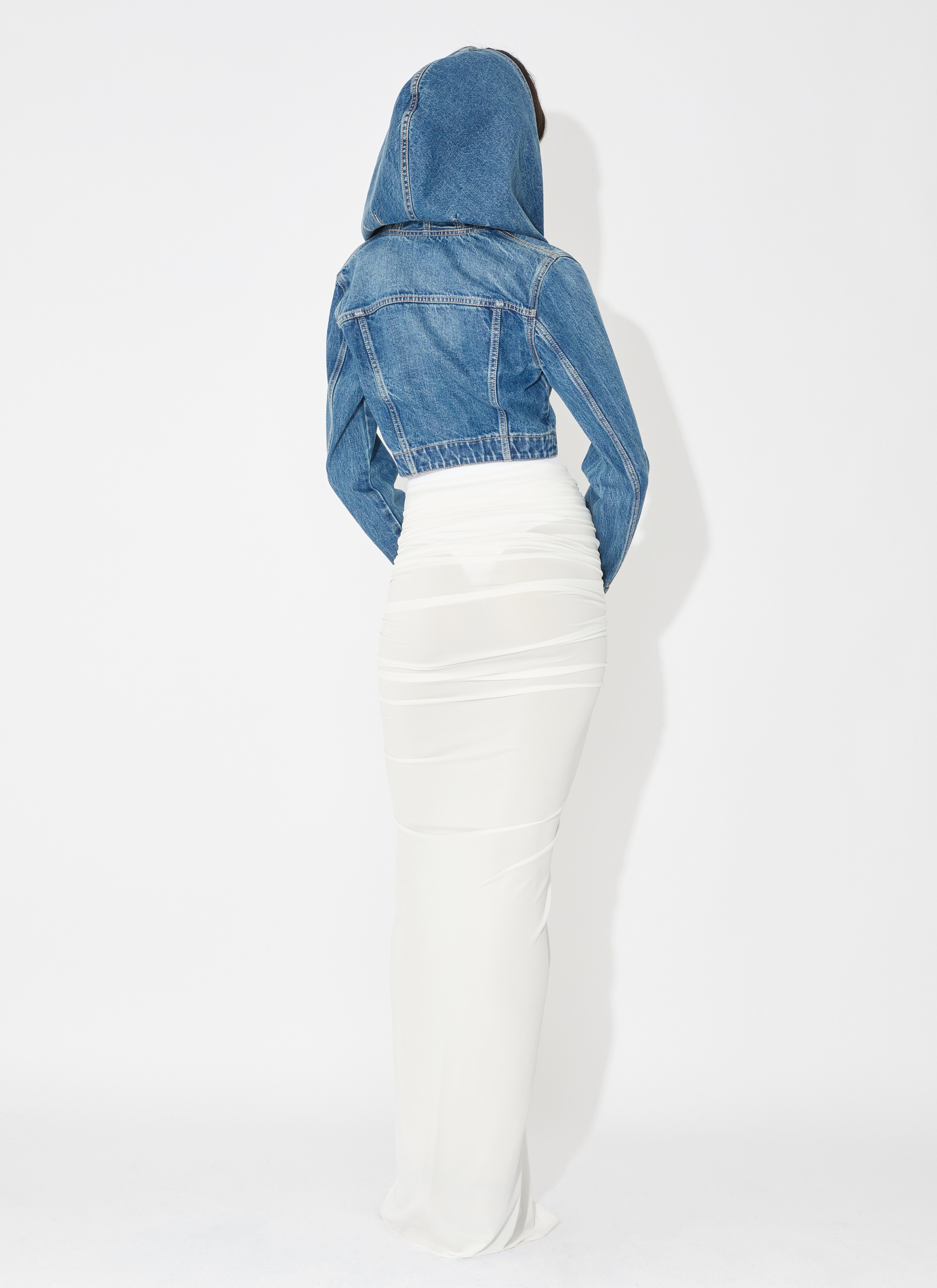 ALAÏA WHITE DRAPED JERSEY SKIRT