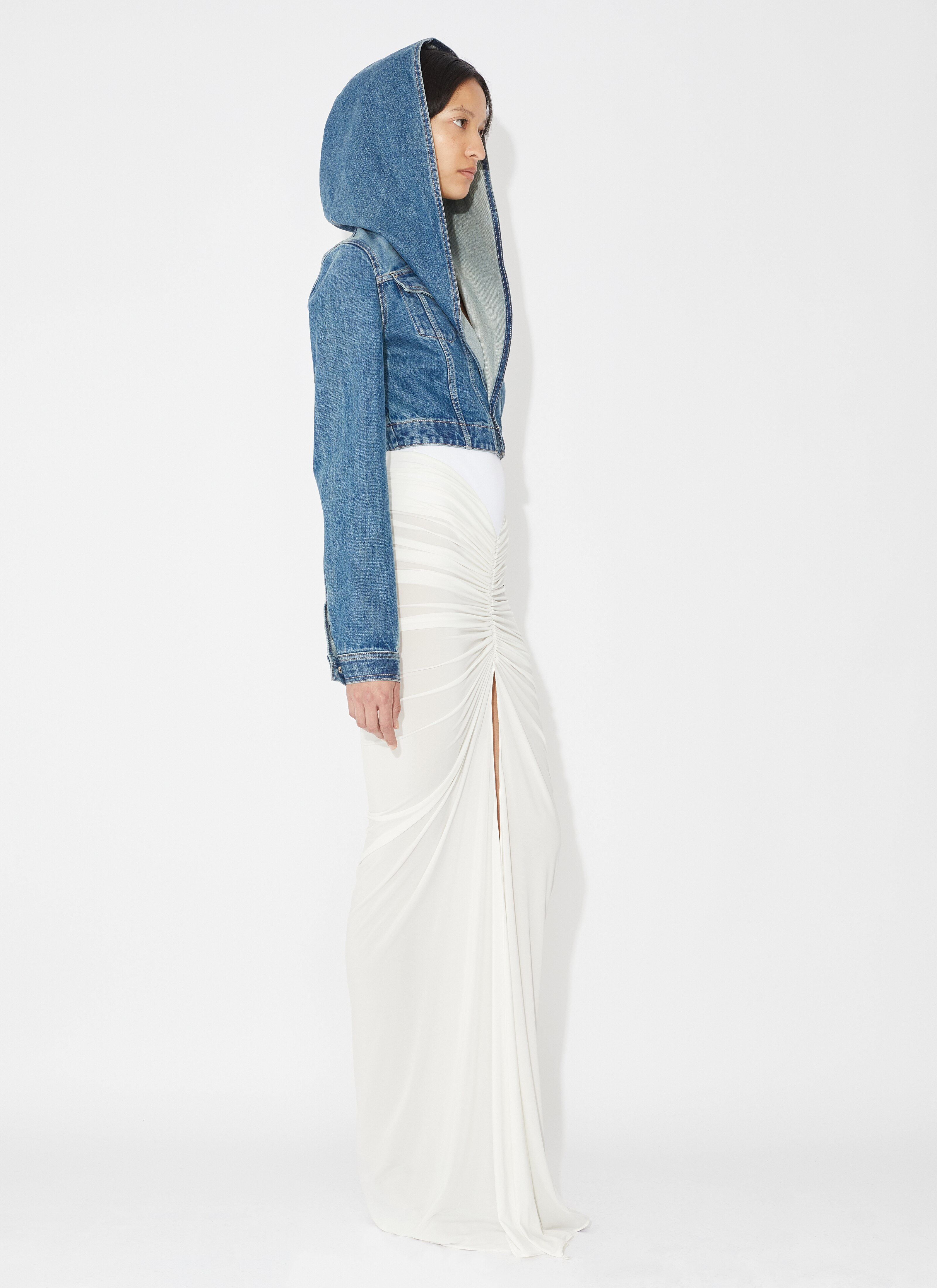 ALAÏA WHITE DRAPED JERSEY SKIRT