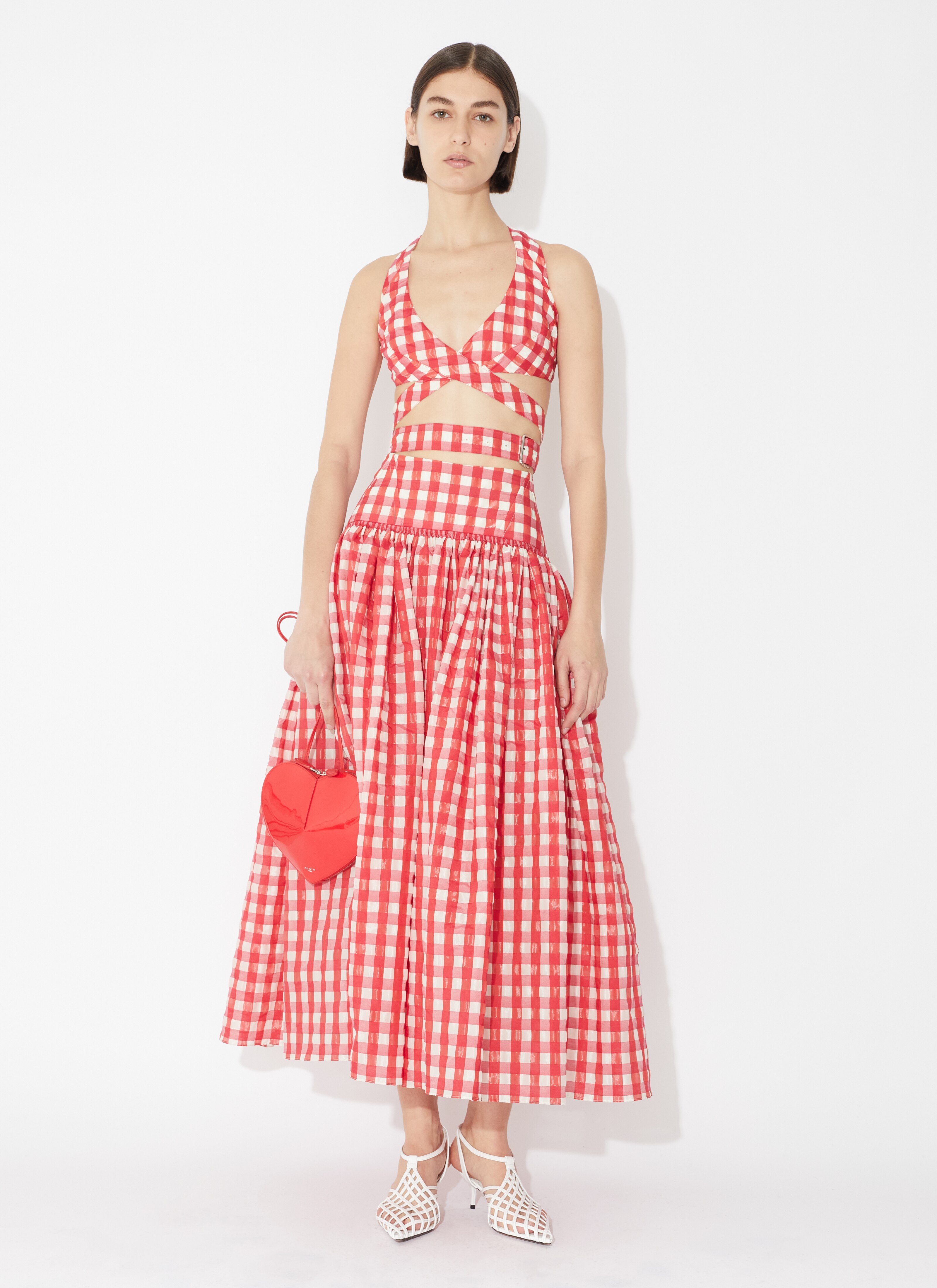 ALAÏA 레드 비쉬 미디 스커트