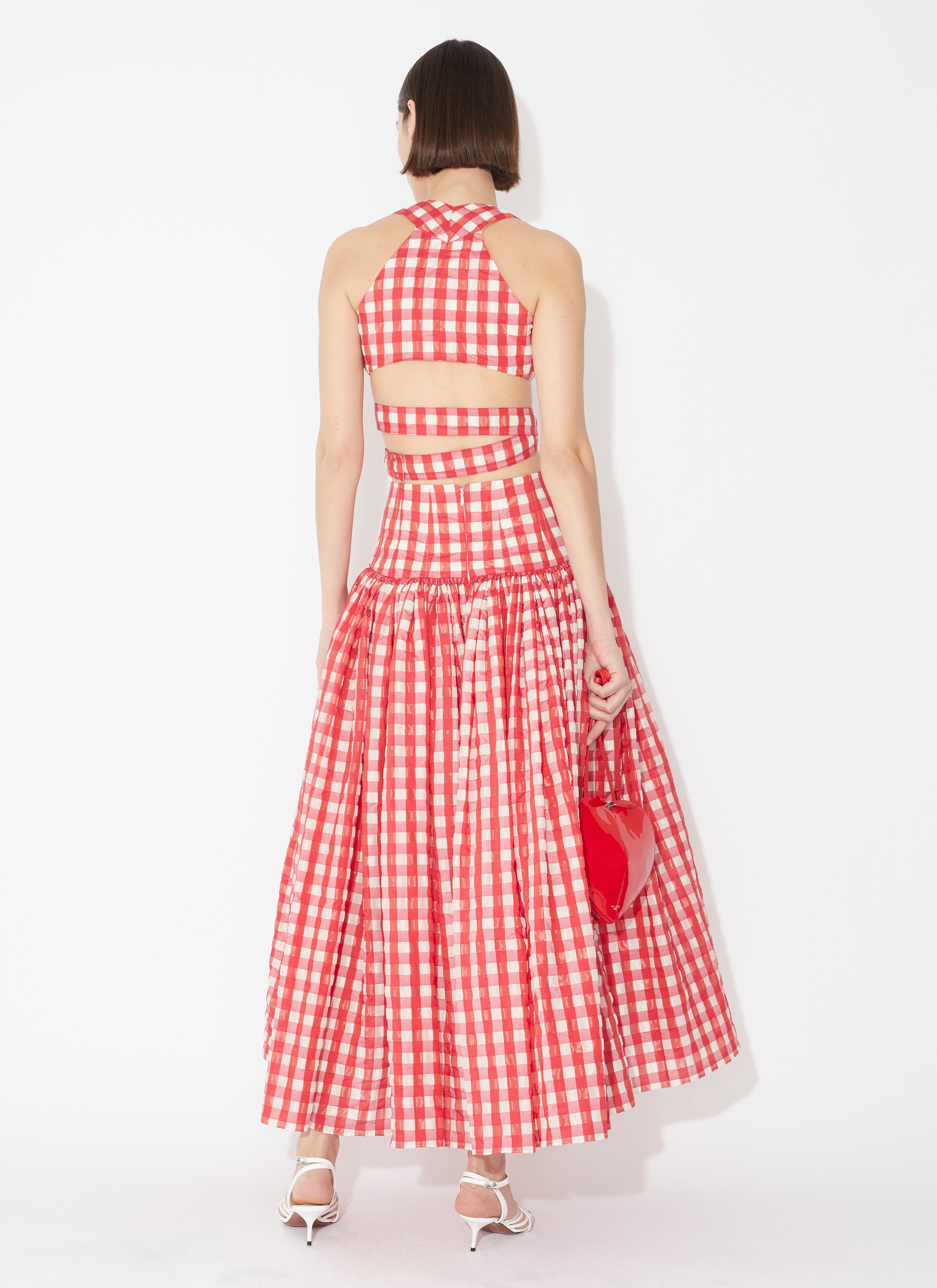 ALAÏA 레드 비쉬 미디 스커트