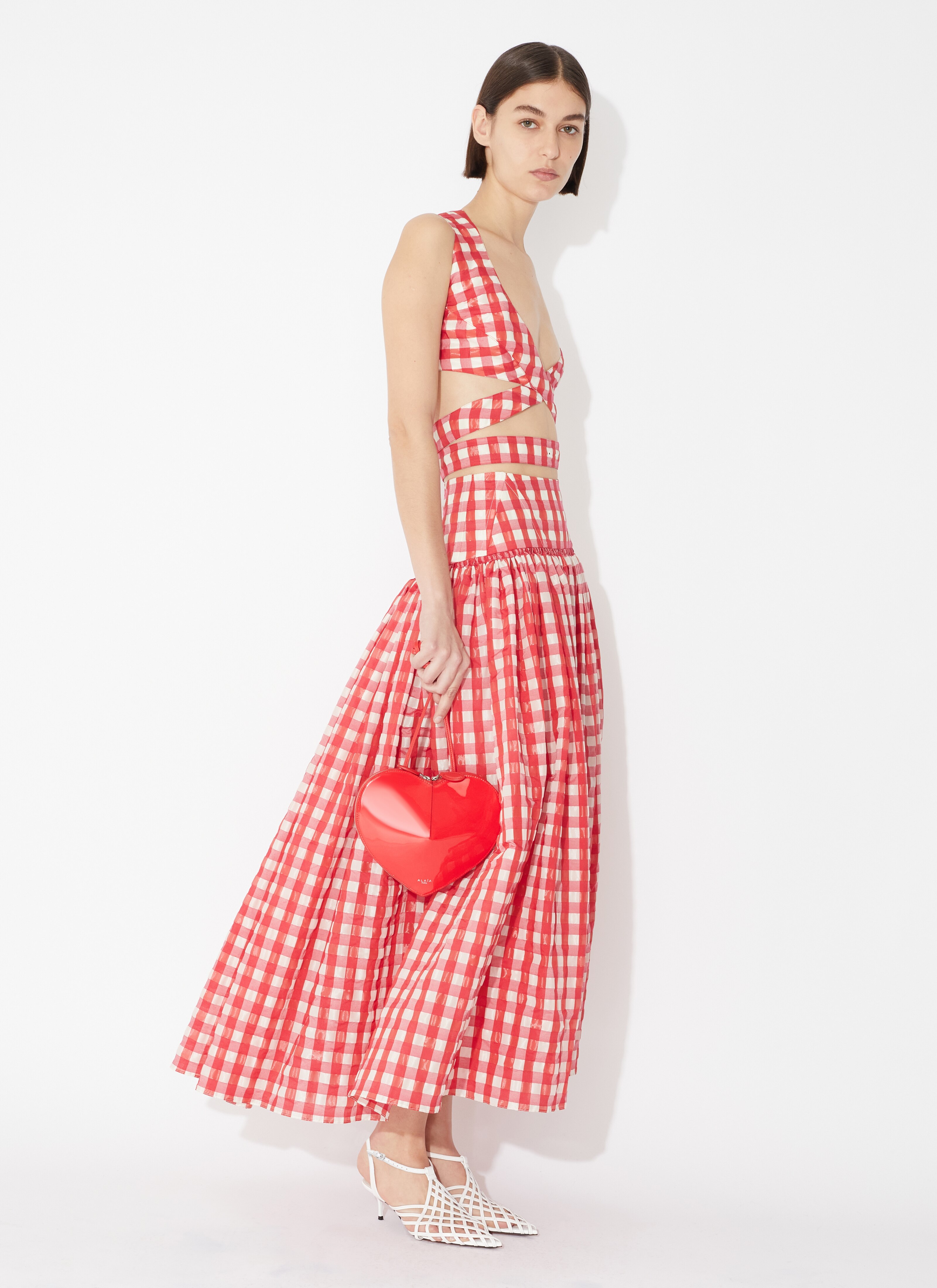 ALAÏA 레드 비쉬 미디 스커트