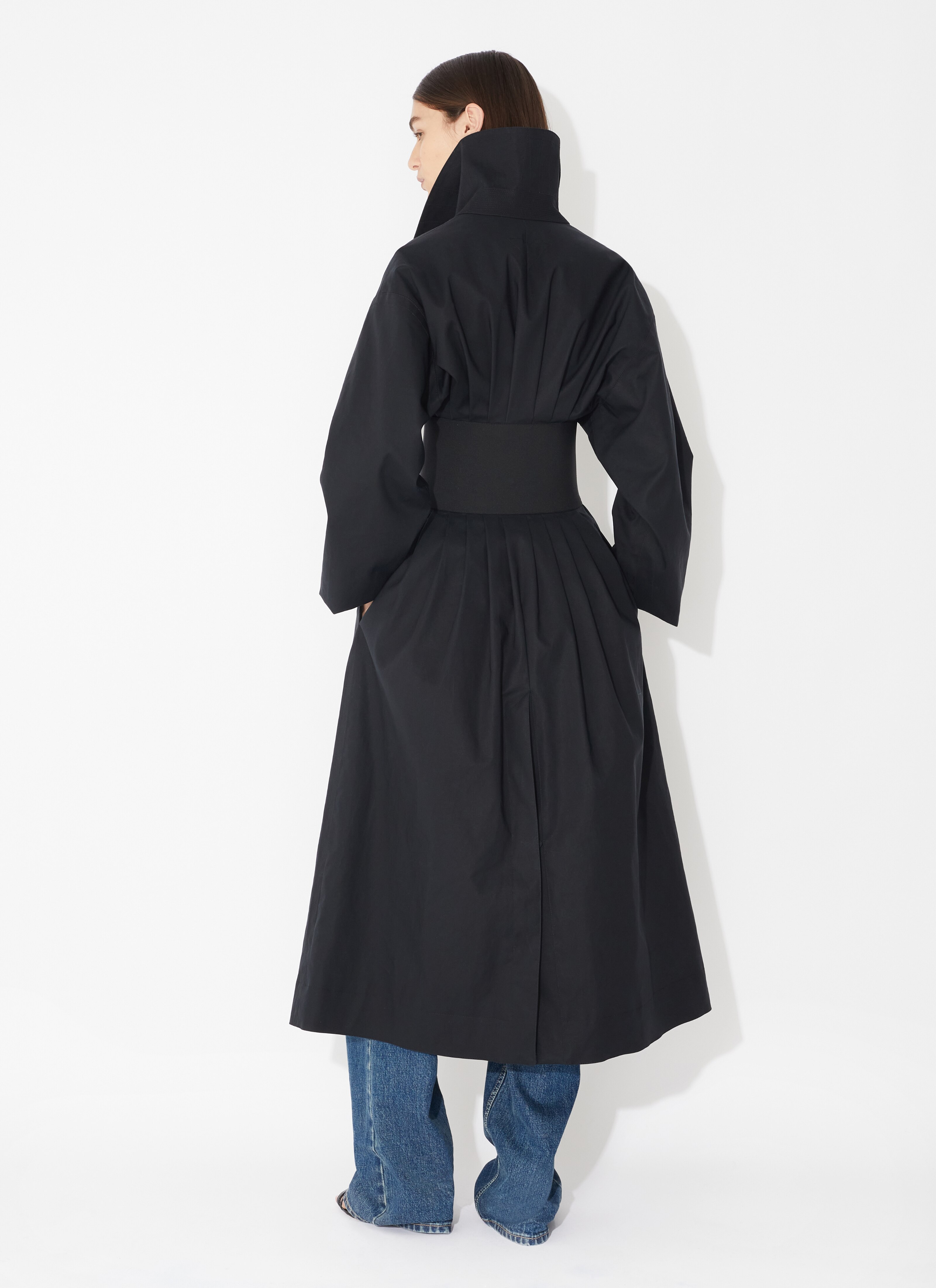 ALAÏA BLACK COTTON BELTED TRENCH