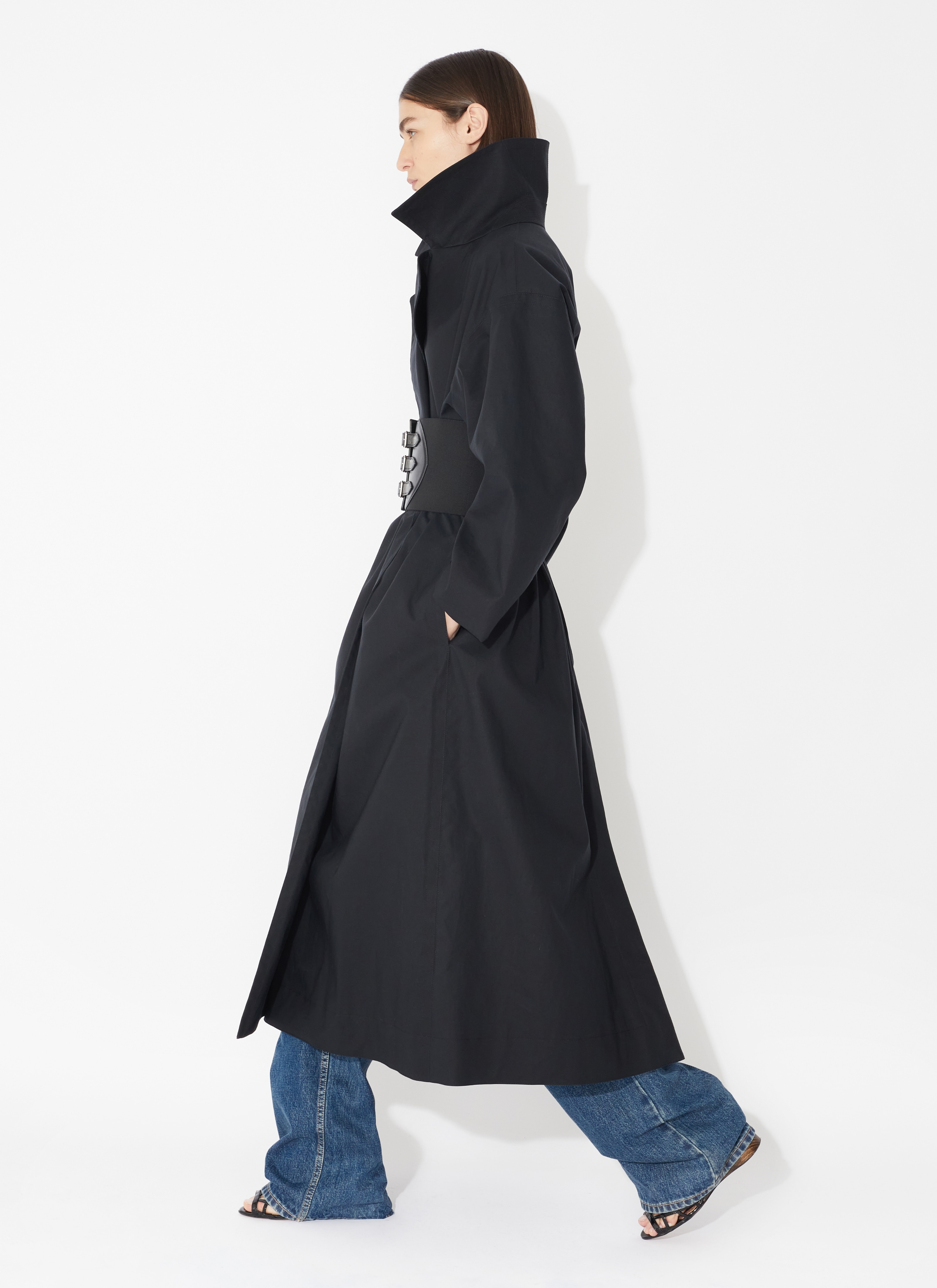 ALAÏA BLACK COTTON BELTED TRENCH