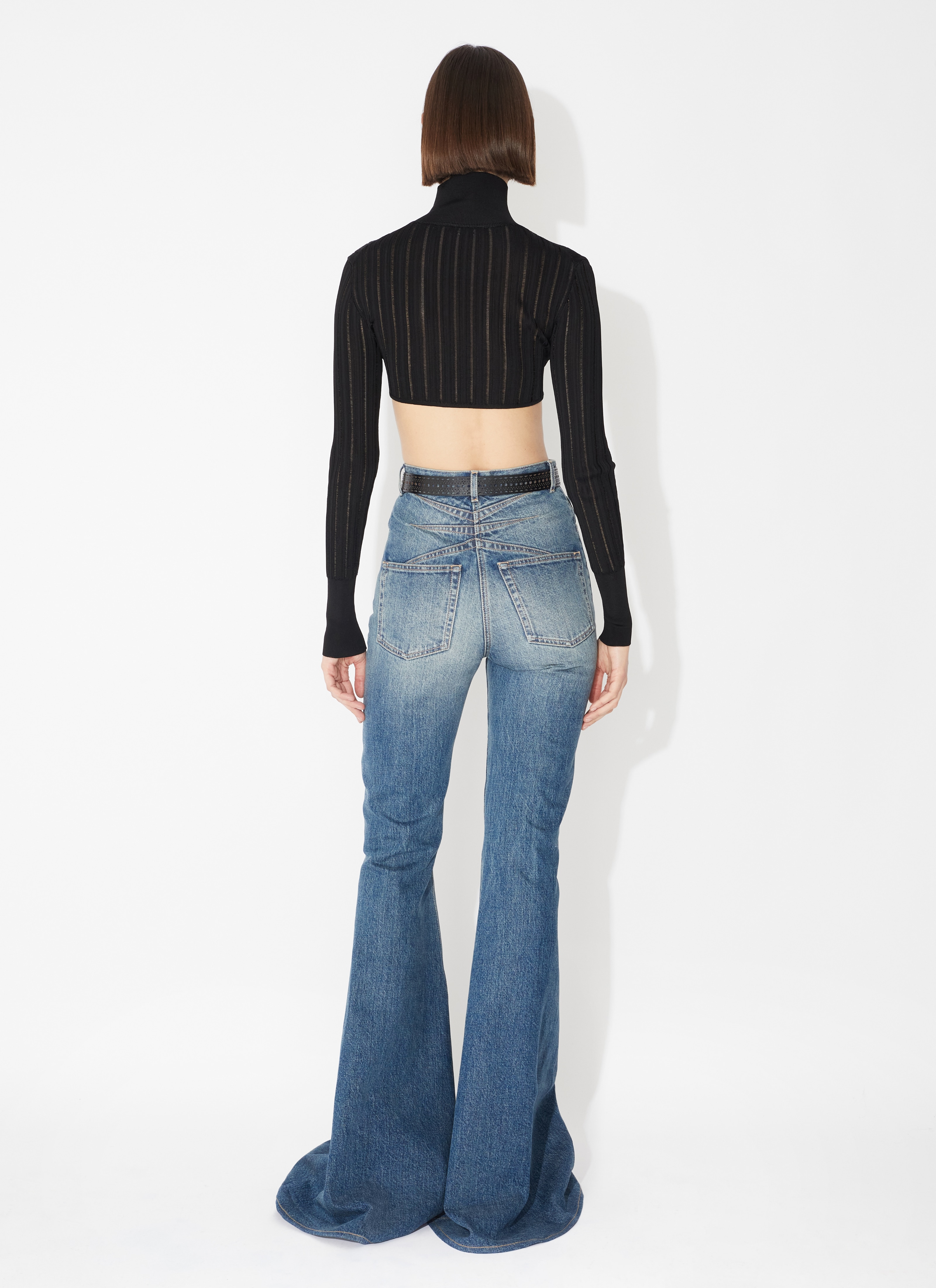 ALAÏA Women's Blue Flared Denim Pant | ALAÏA US