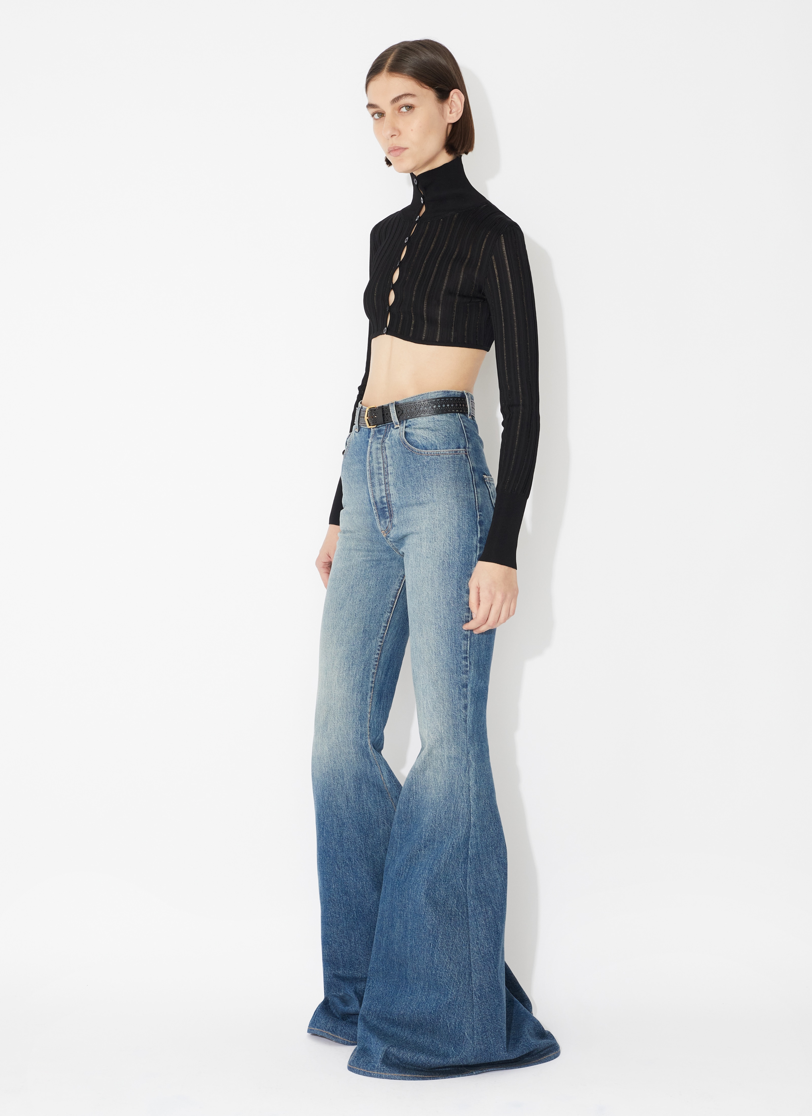 ALAÏA Women's Blue Flared Denim Pant | ALAÏA US