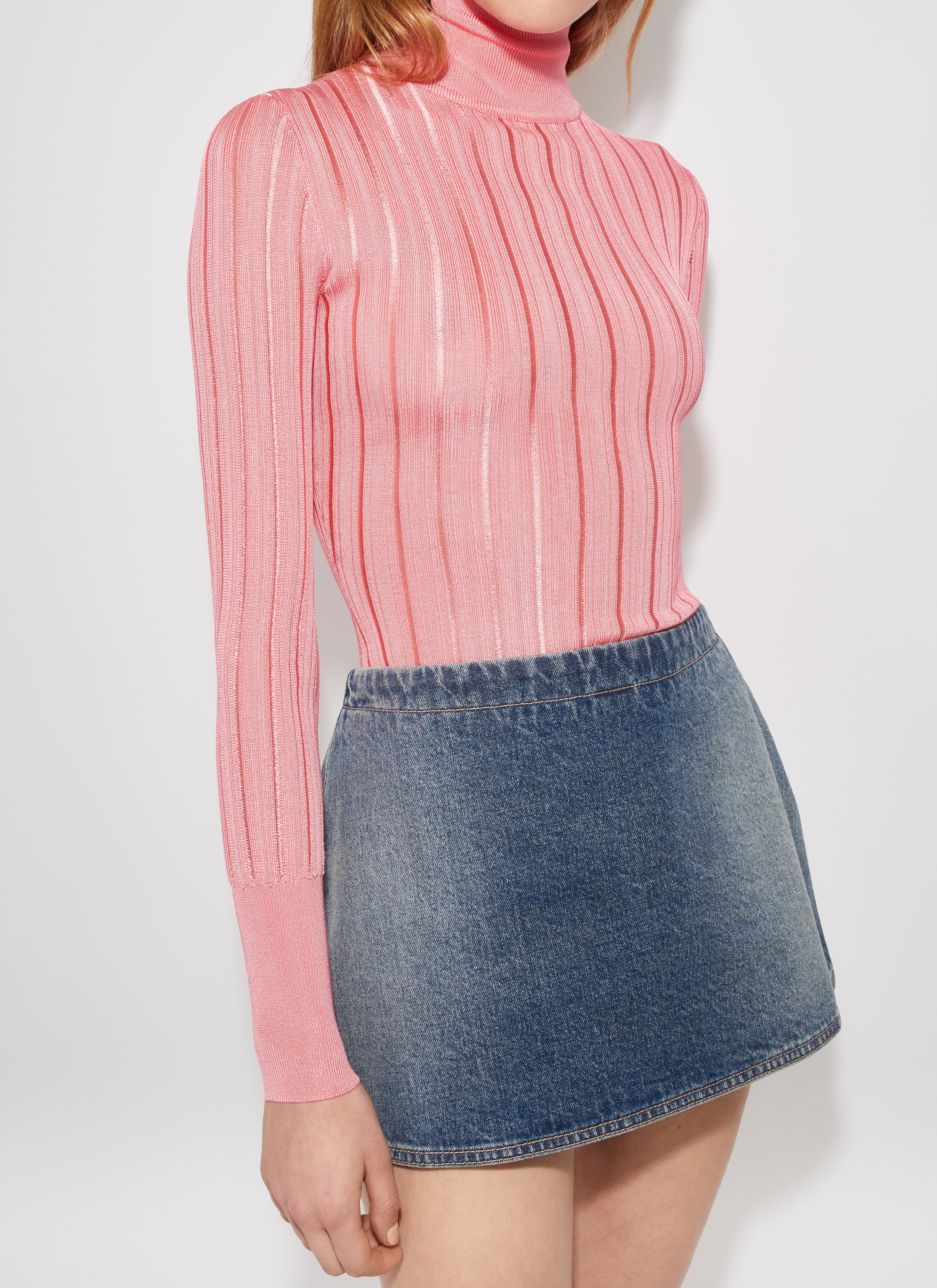 ALAÏA PINK SHINY CRINOLINE TURTLENECK