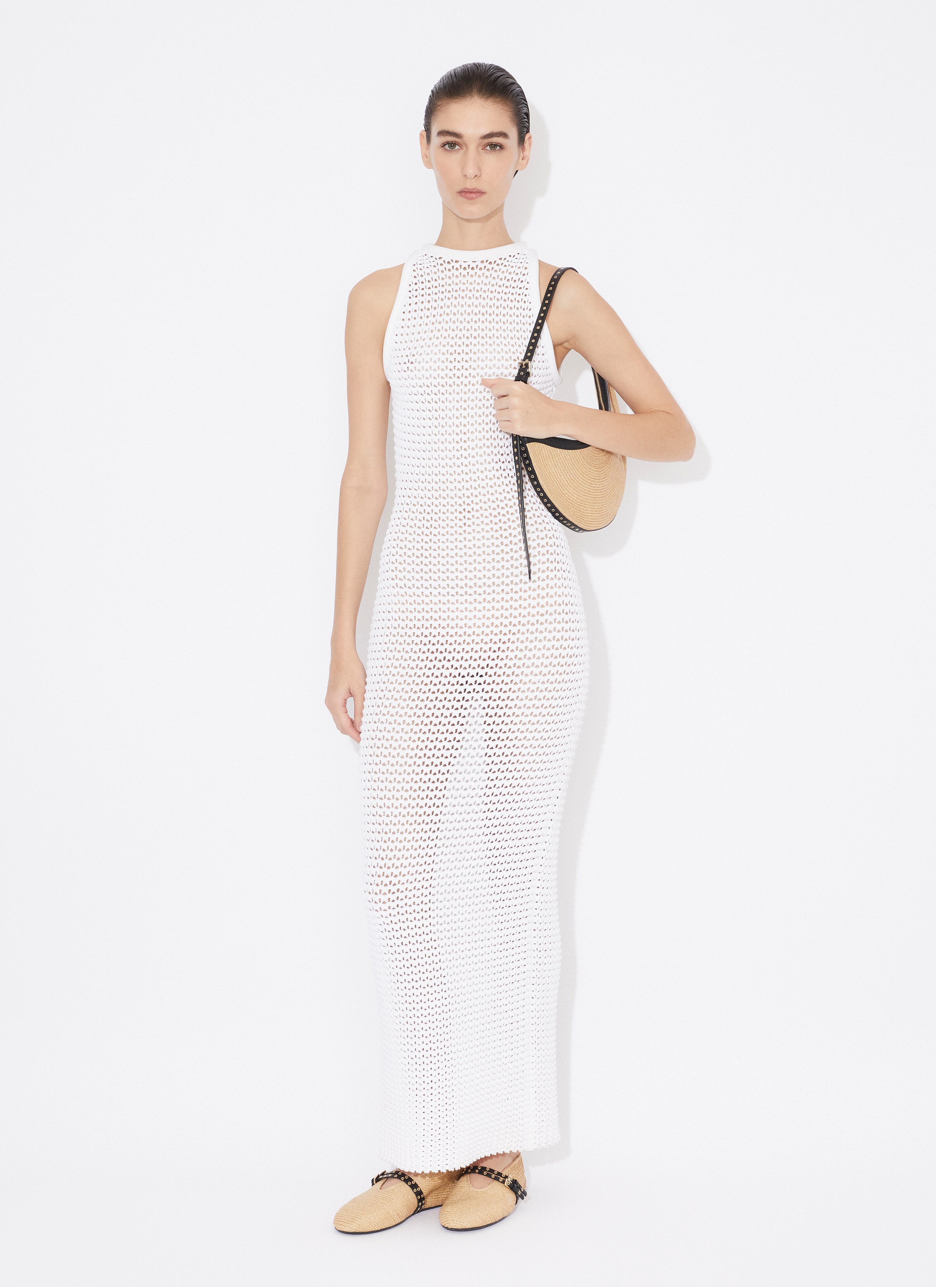 ALAÏA WHITE WAFFLE KNIT TUBE DRESS