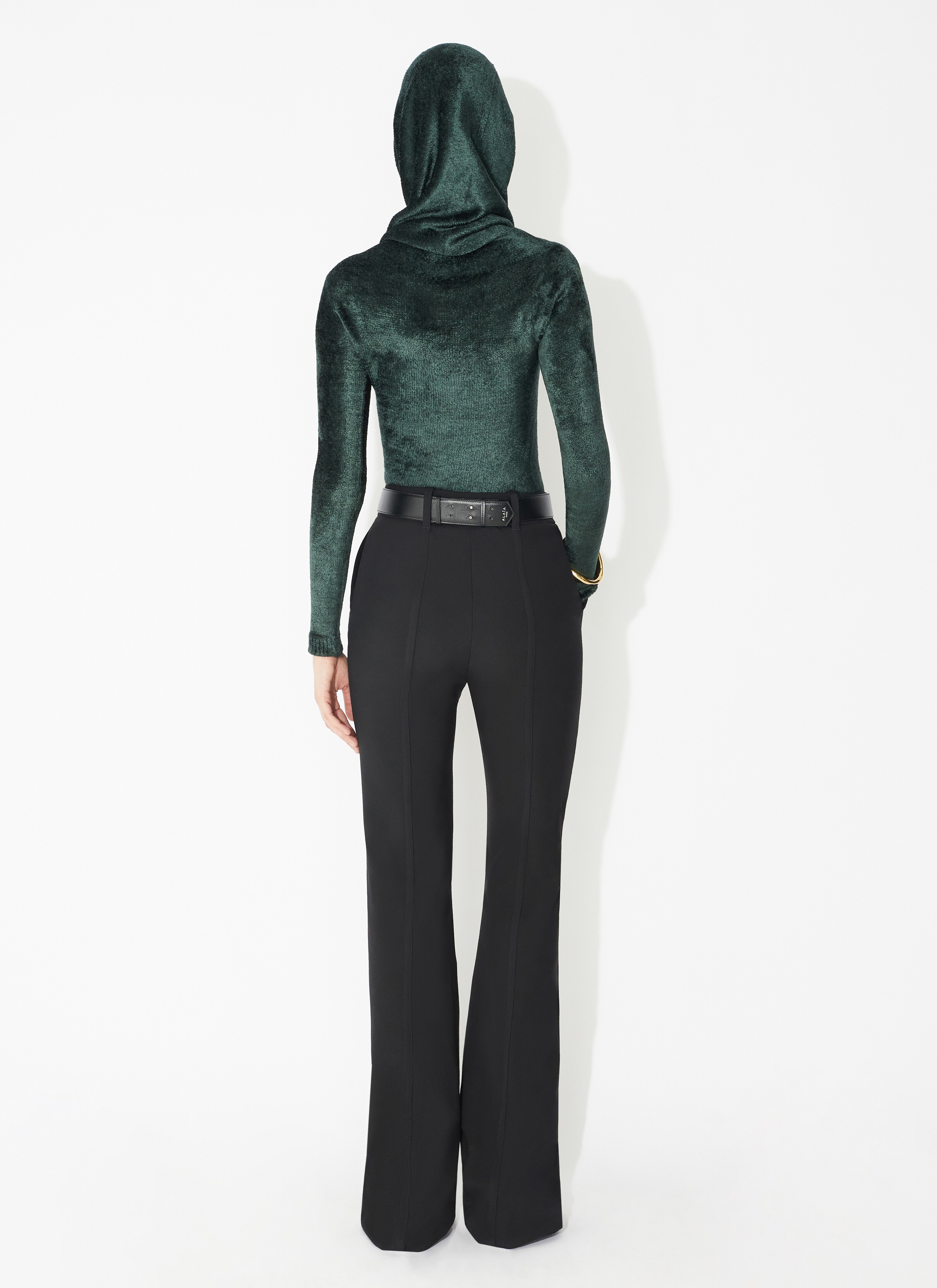 ALAÏA GREEN SHINY VELVET HOOD TOP