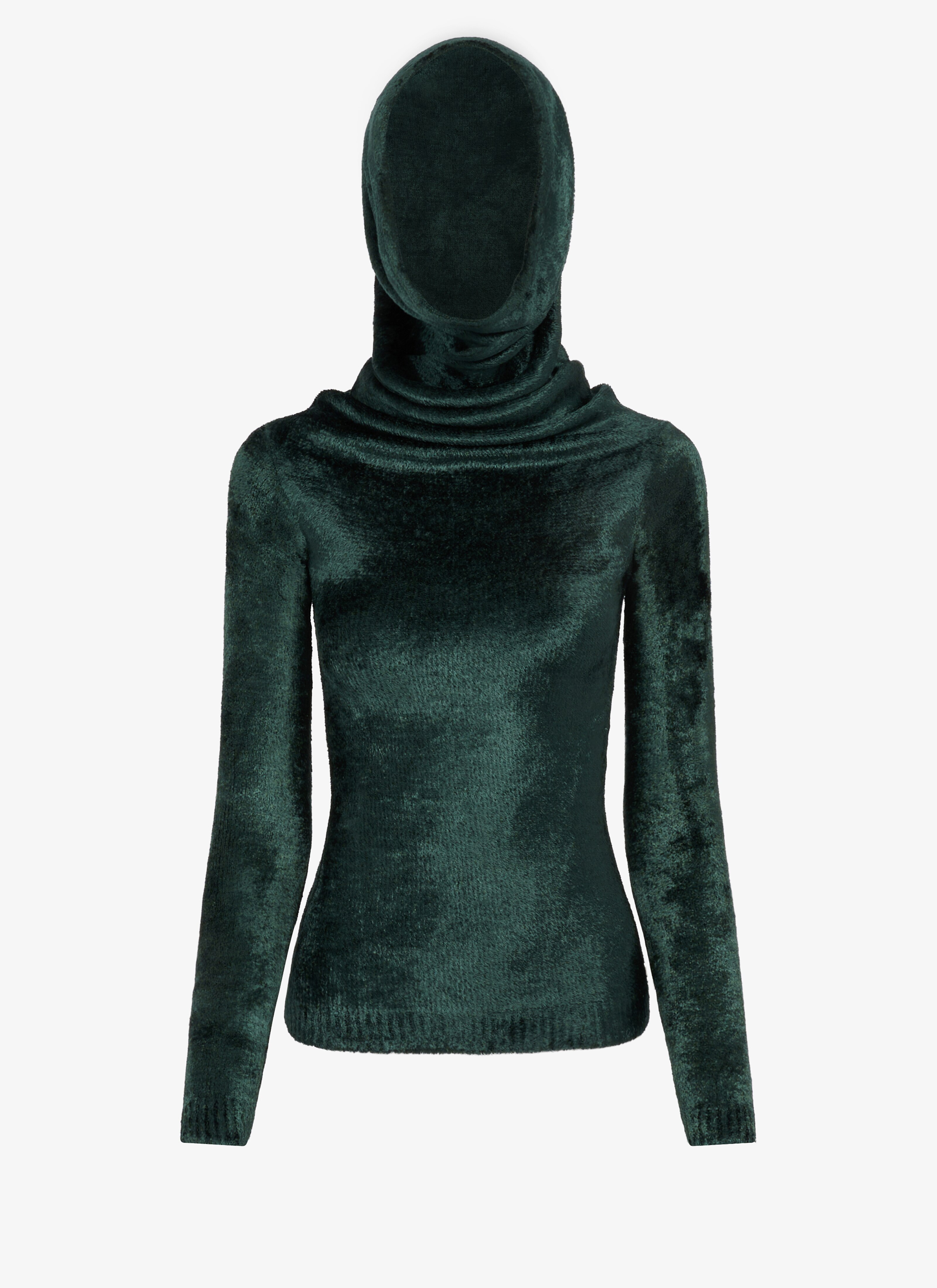 ALAÏA GREEN SHINY VELVET HOOD TOP