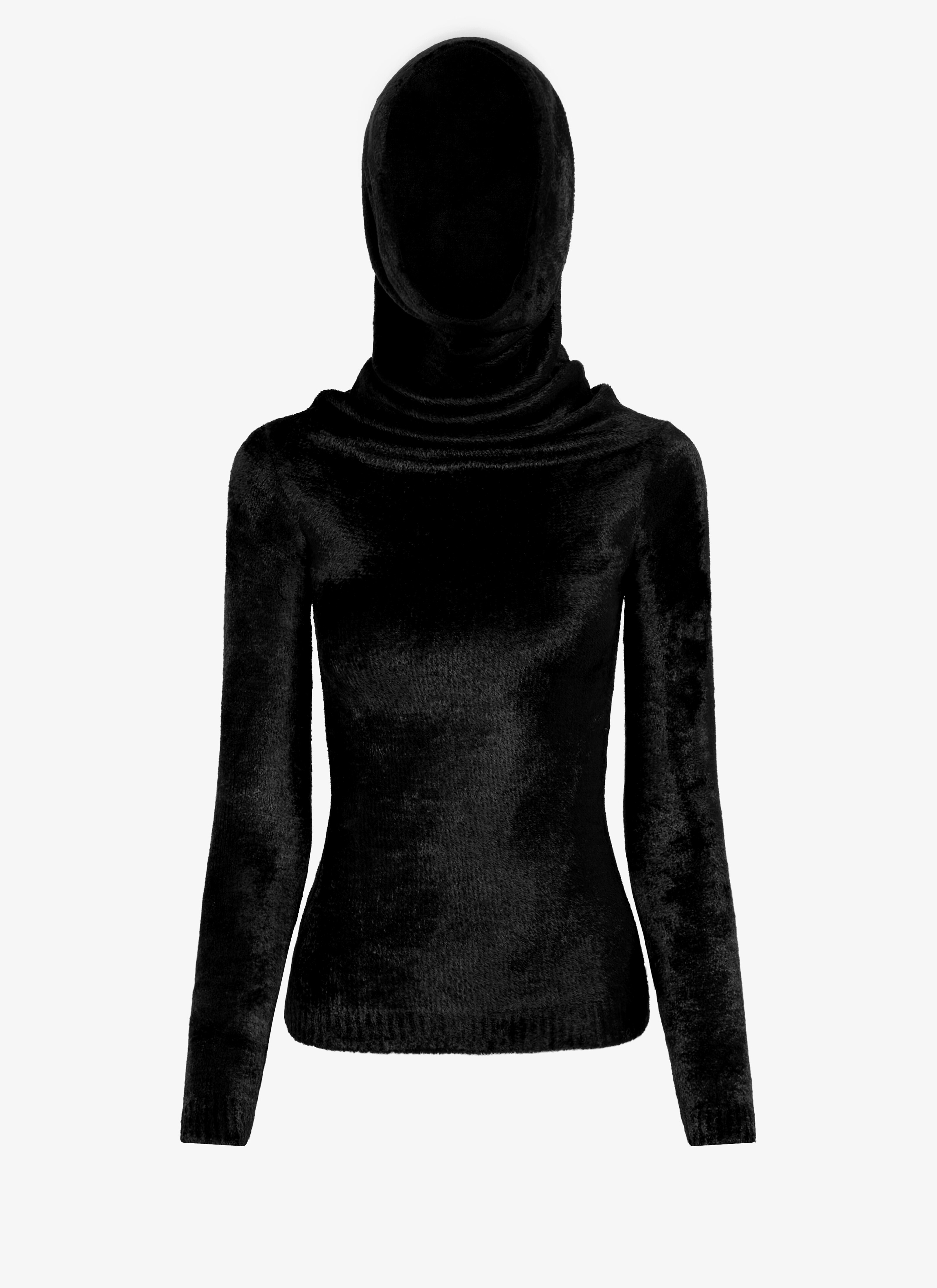 ALAÏA BLACK SHINY VELVET HOOD TOP