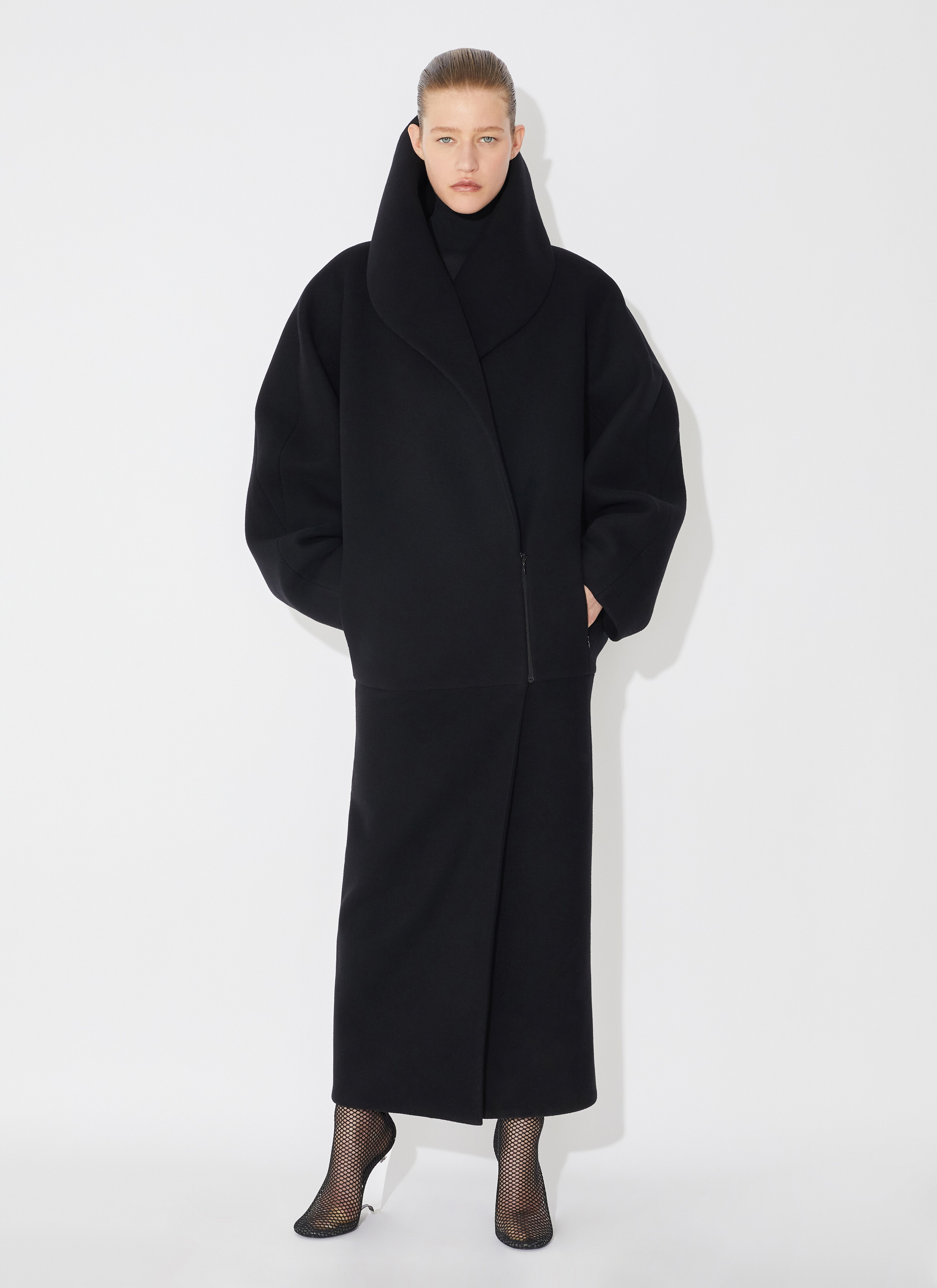 ALAÏA BLACK WOOL COCOON COAT