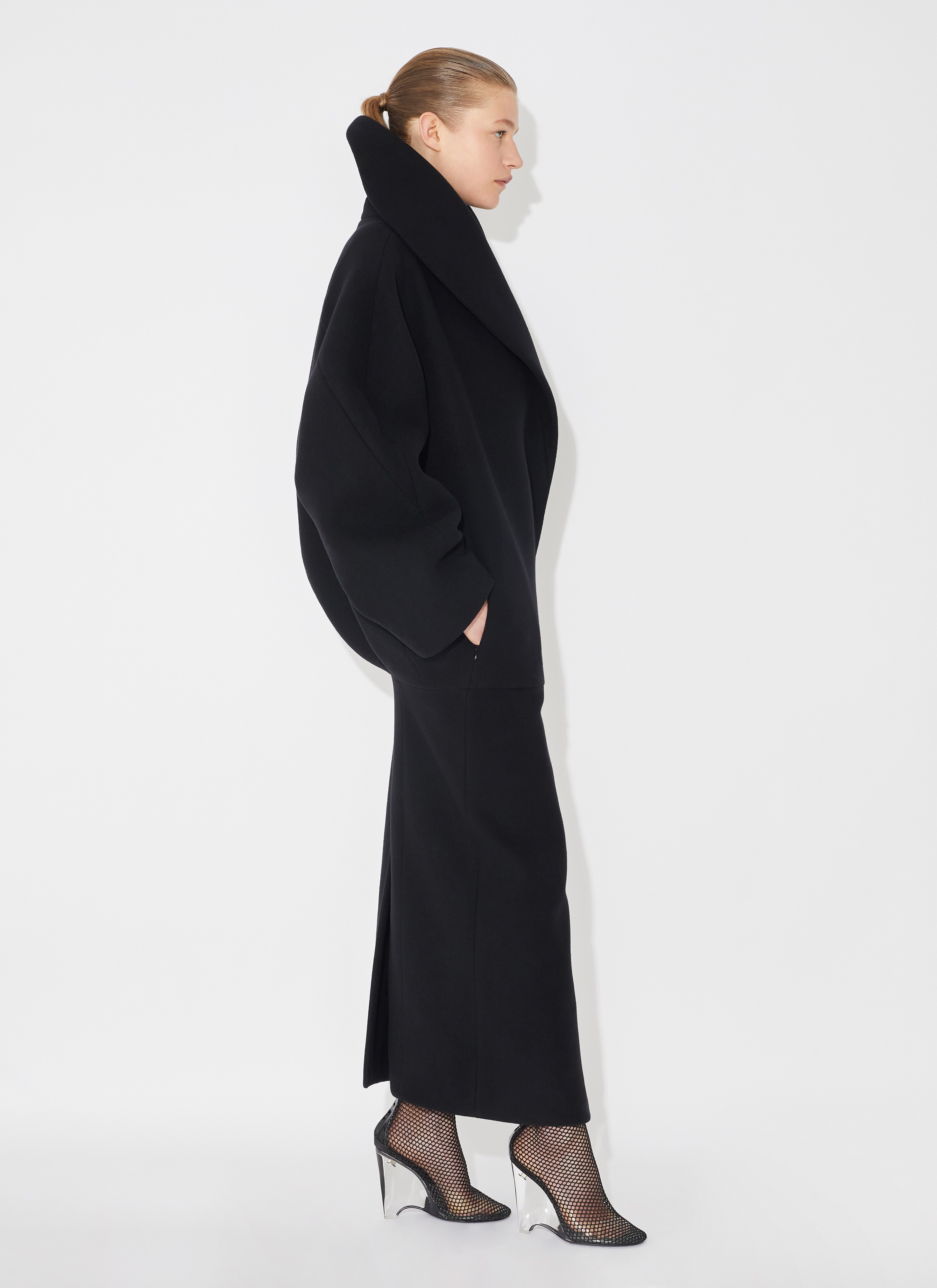 ALAÏA BLACK WOOL COCOON COAT