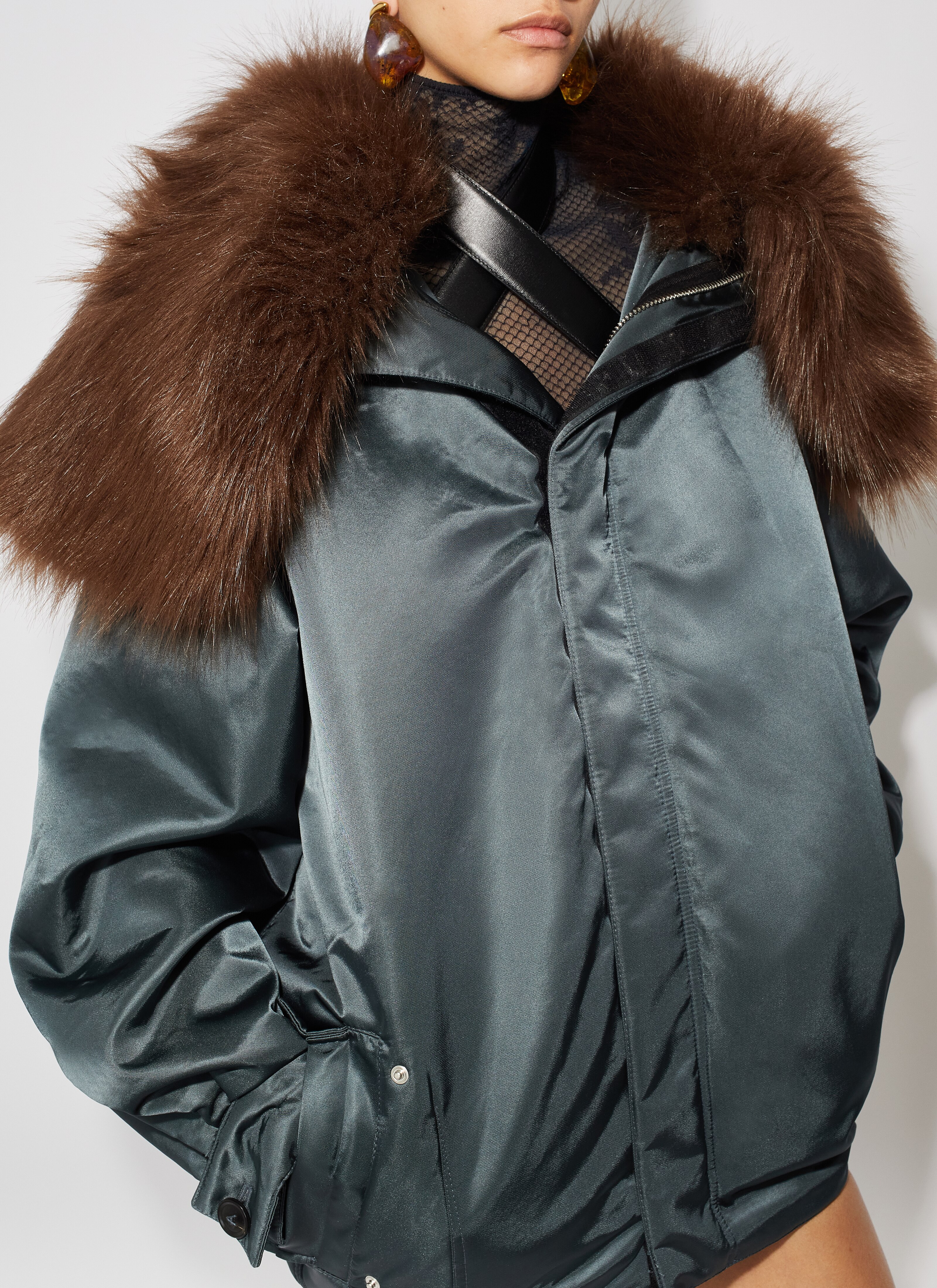 ALAÏA GREEN NYLON MAXI BOMBER