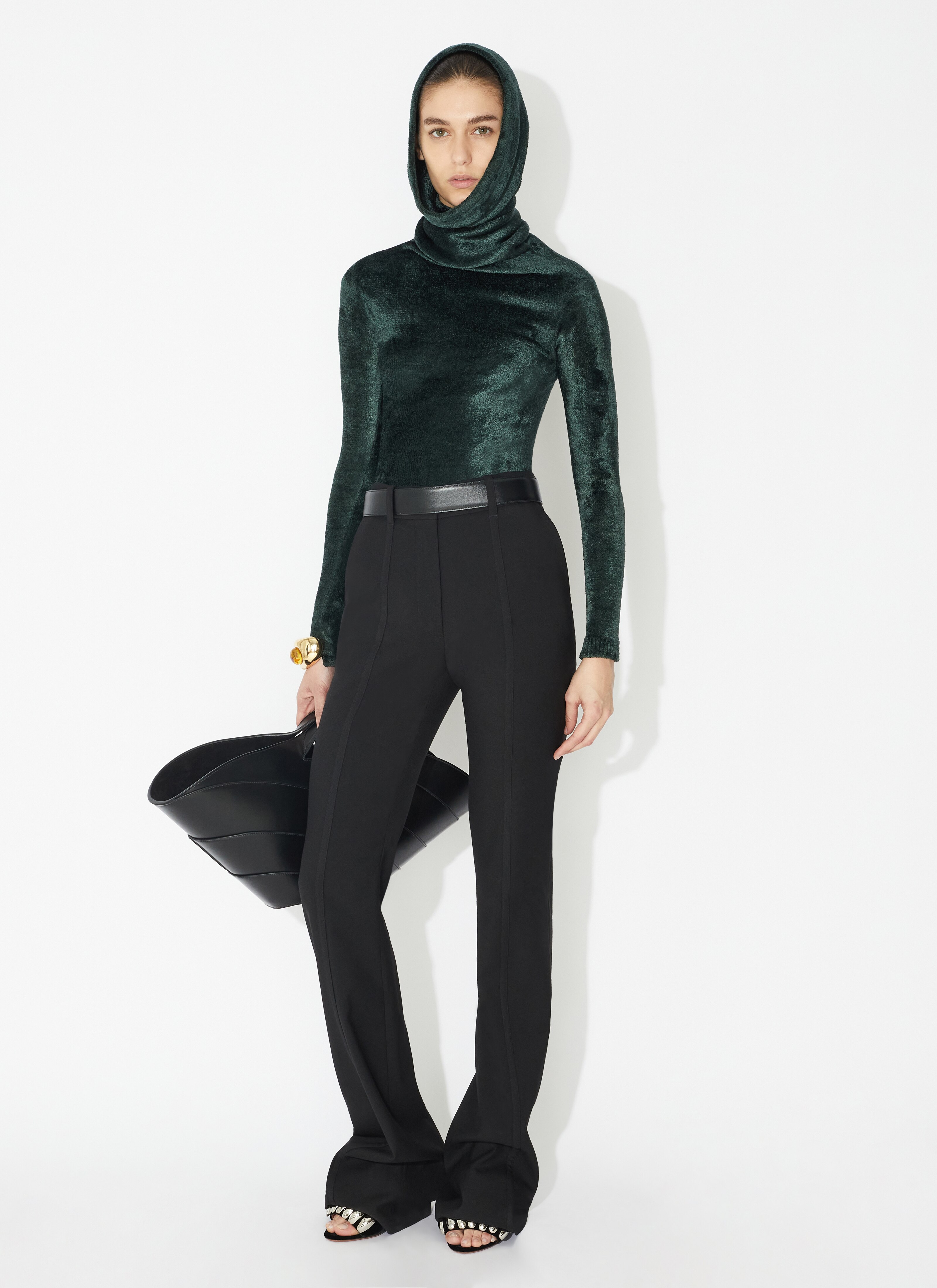 ALAÏA BLACK TAILORED BOOTCUT WOOL PANT