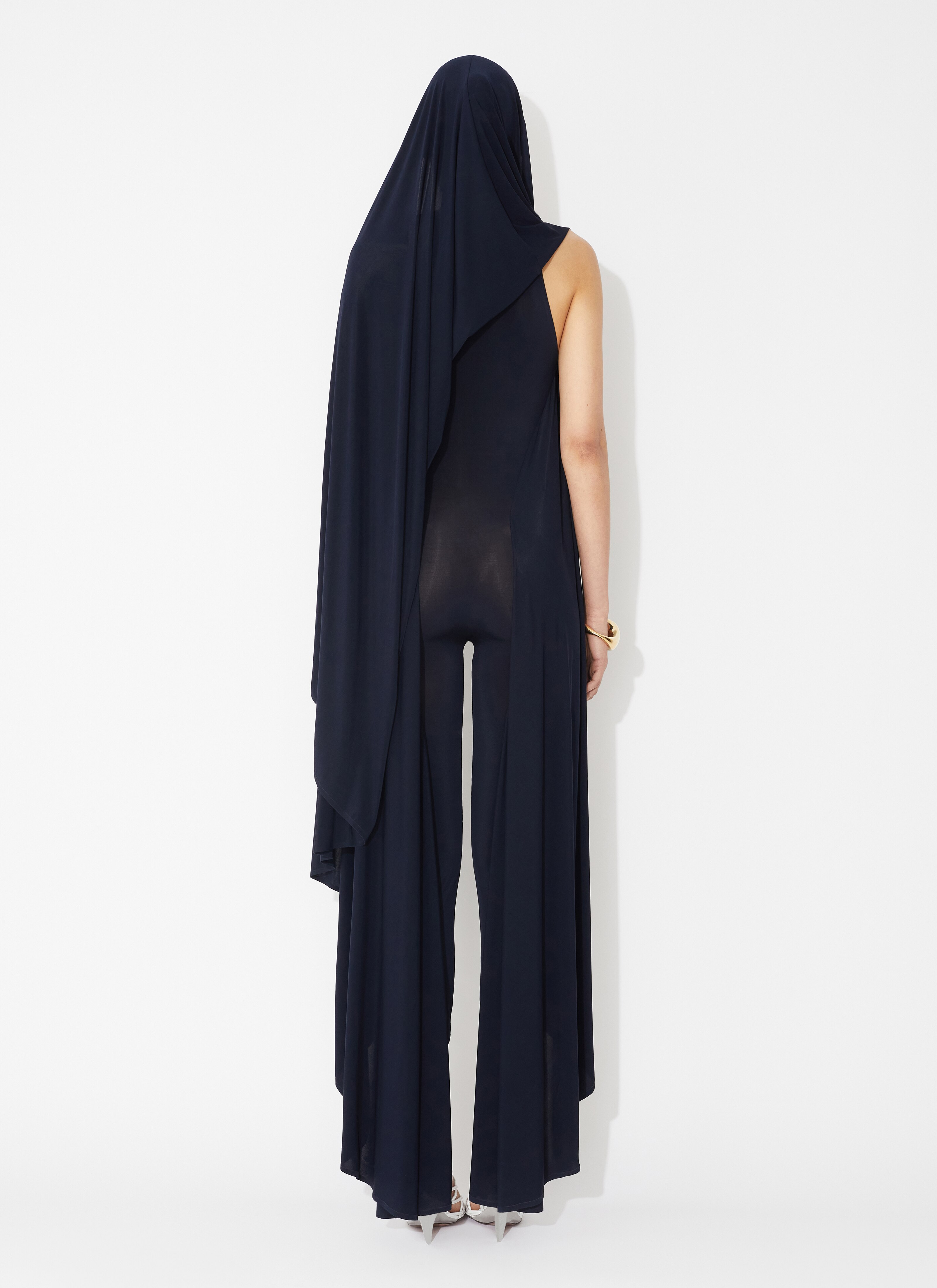 ALAÏA BLUE FLUID JERSEY JUMPSUIT