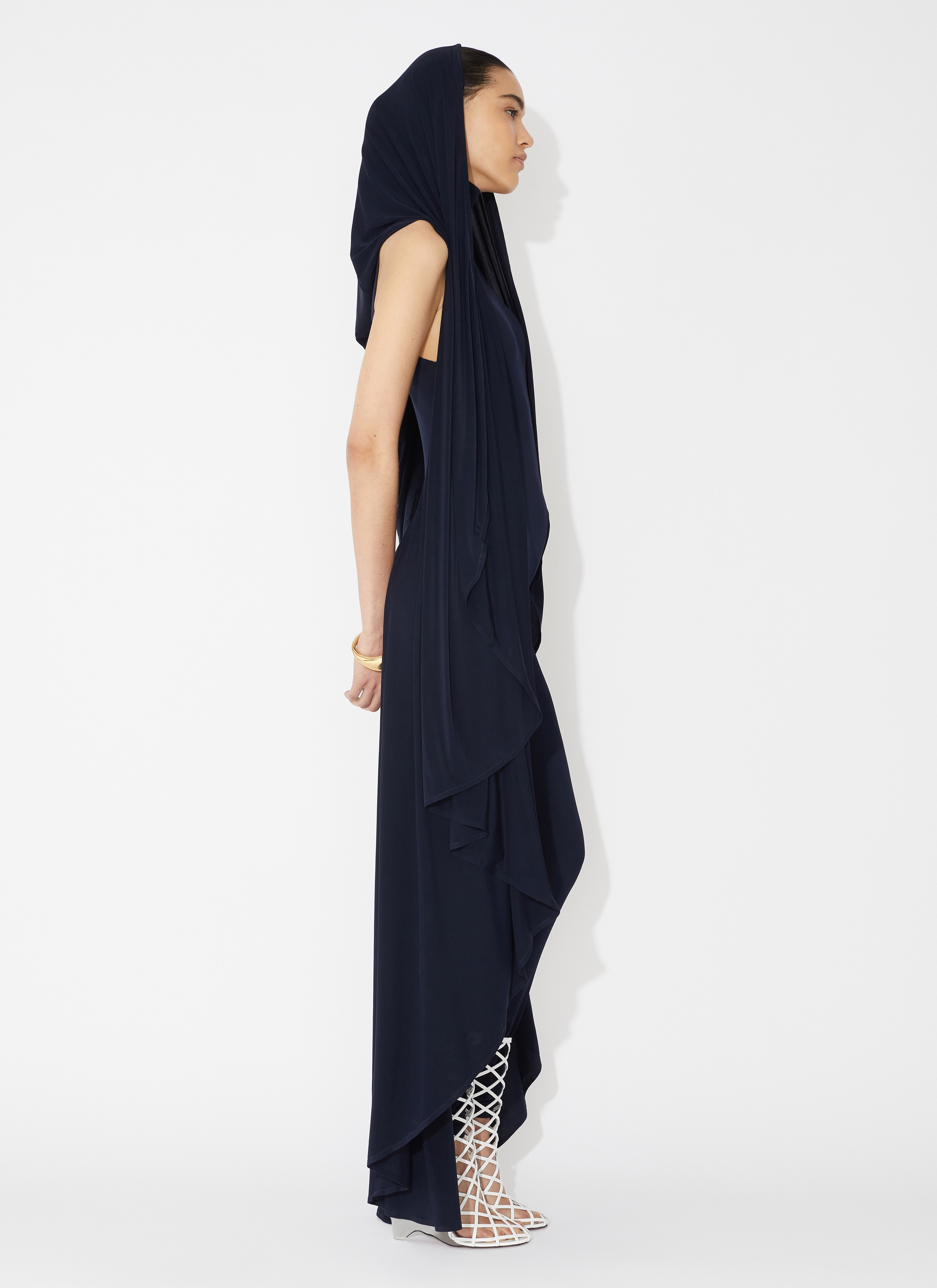 ALAÏA BLUE FLUID JERSEY JUMPSUIT