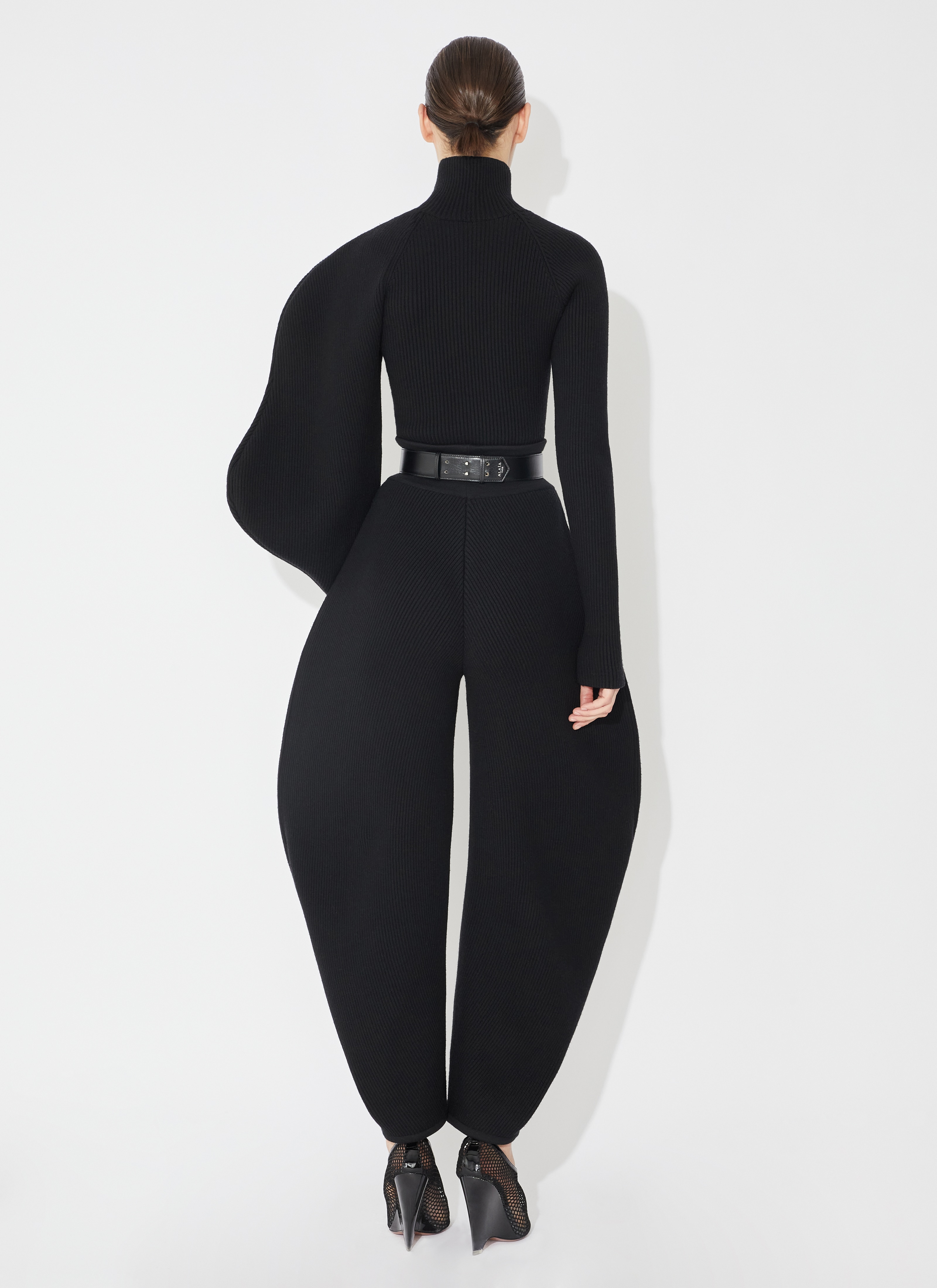 ALAÏA BLACK ROUND RIB KNIT PANT