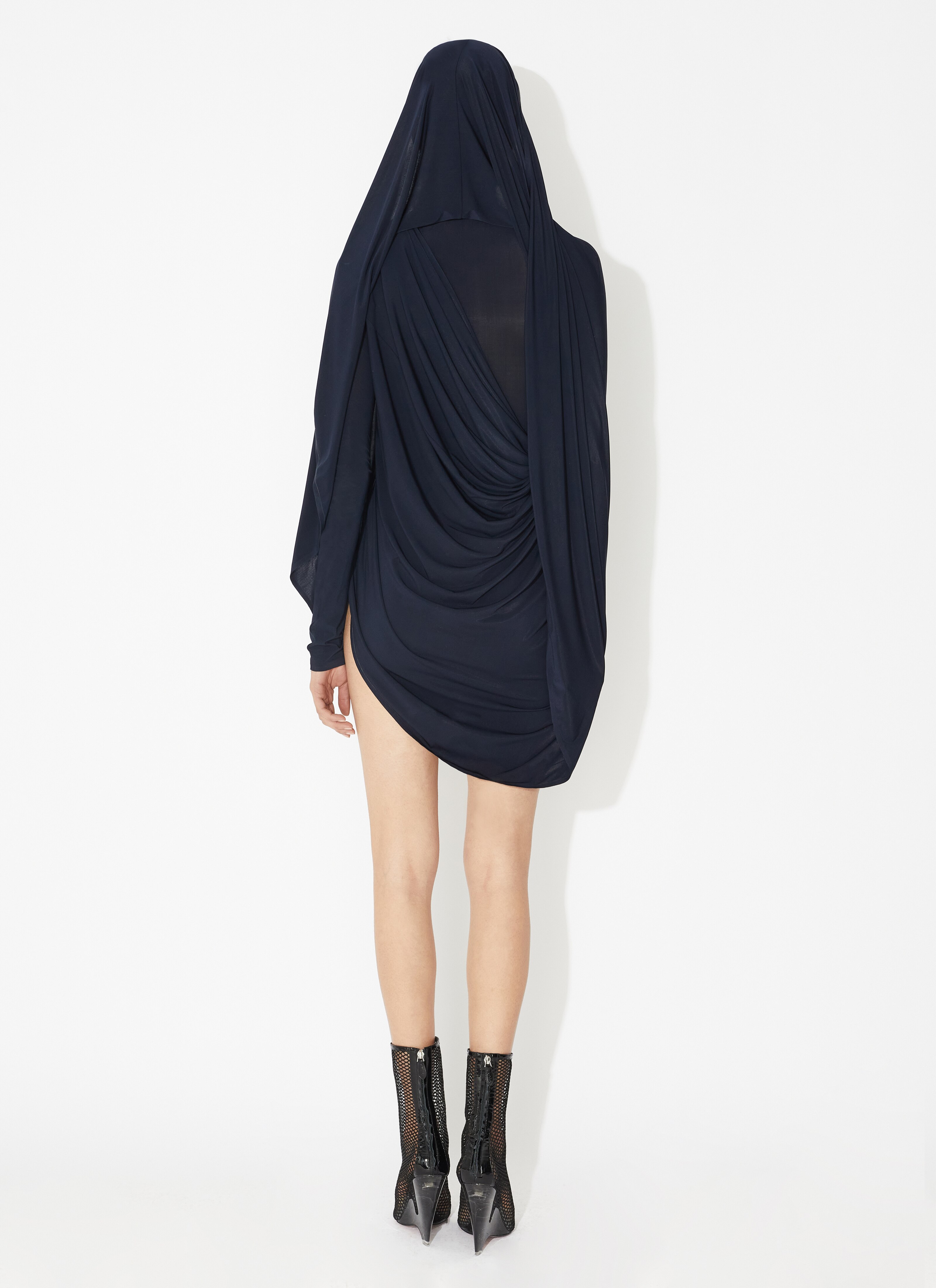 ALAÏA BLUE DRAPED FLUID JERSEY DRESS
