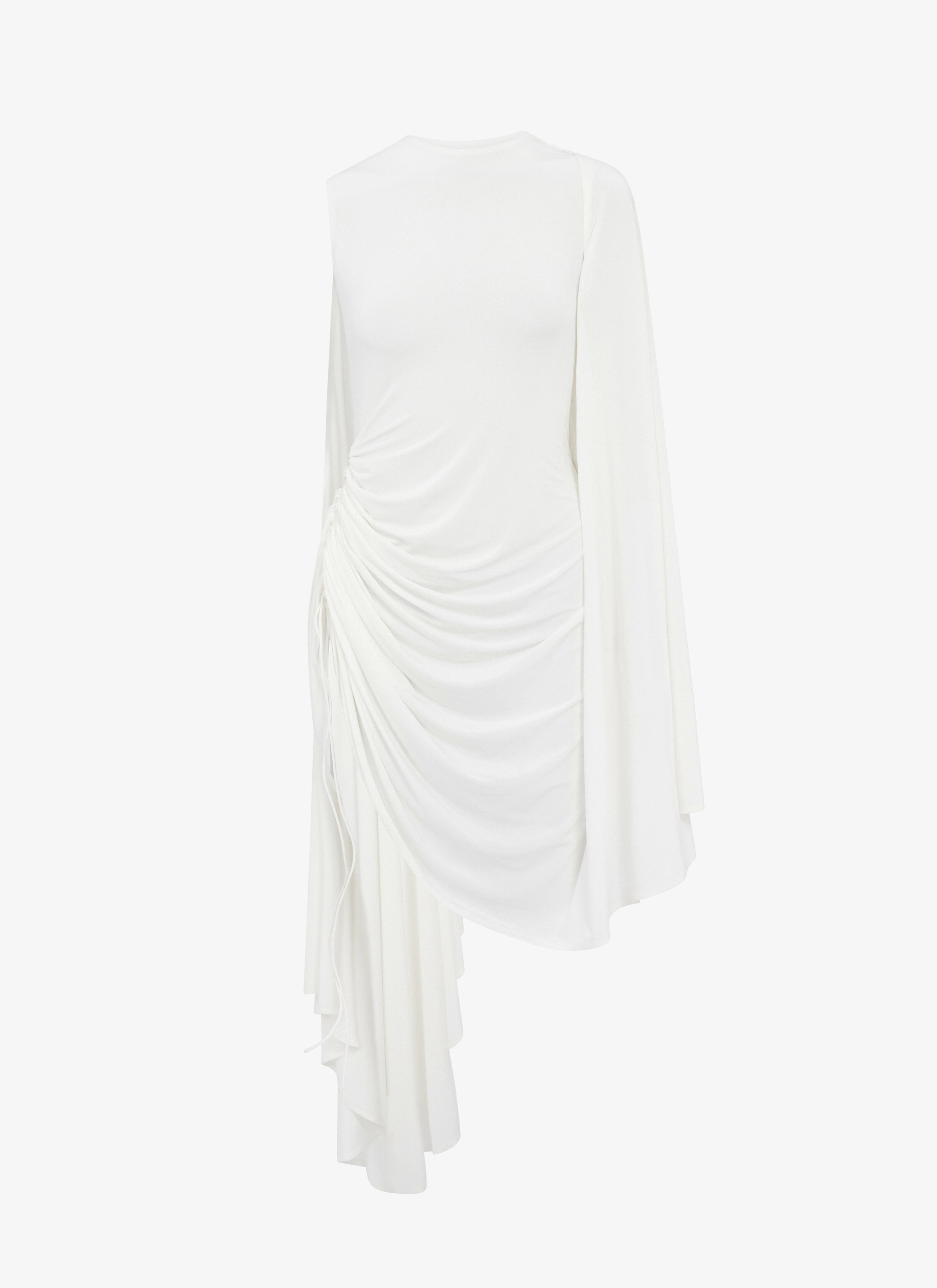 ALAÏA WHITE DRAPED FLUID JERSEY DRESS