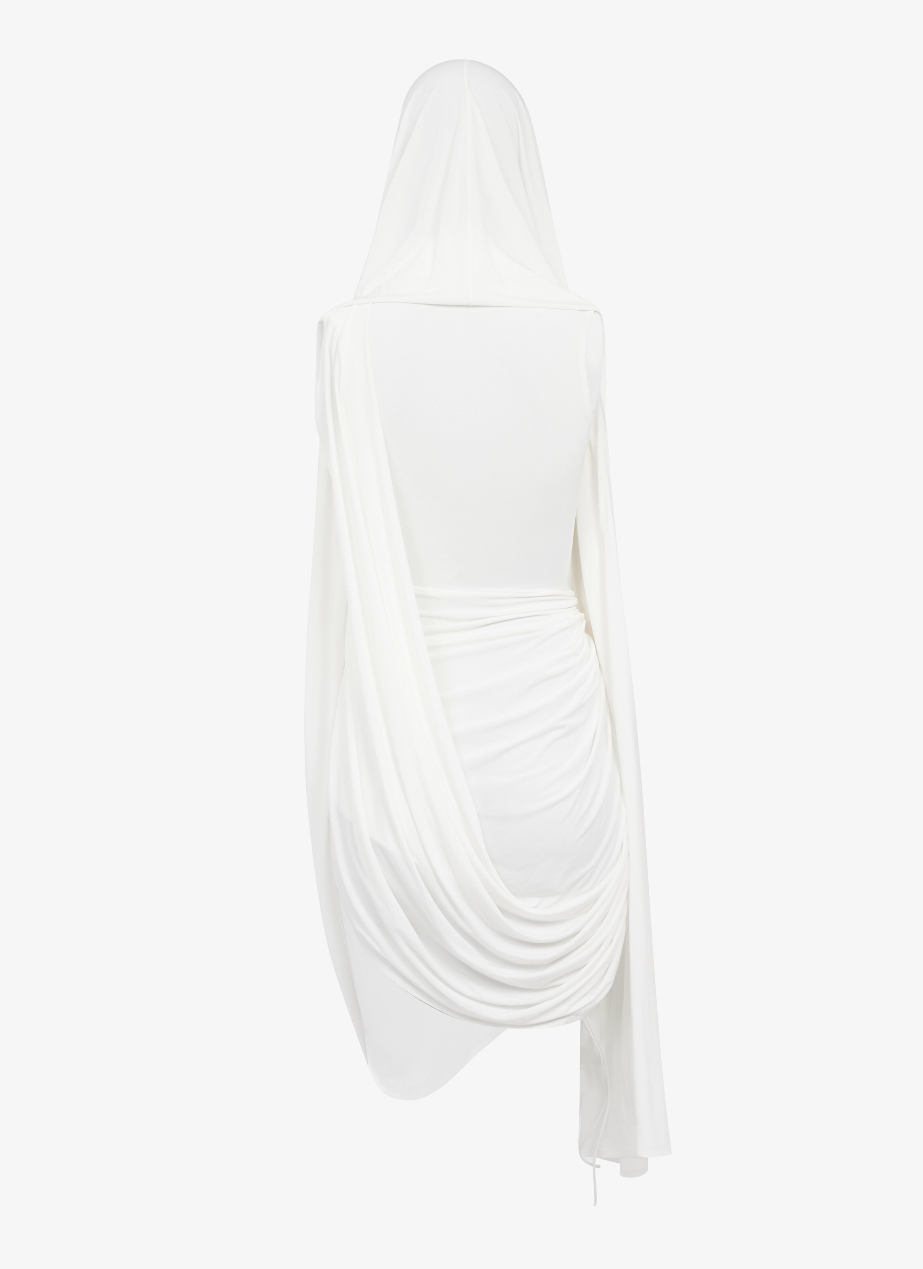 ALAÏA WHITE DRAPED FLUID JERSEY DRESS