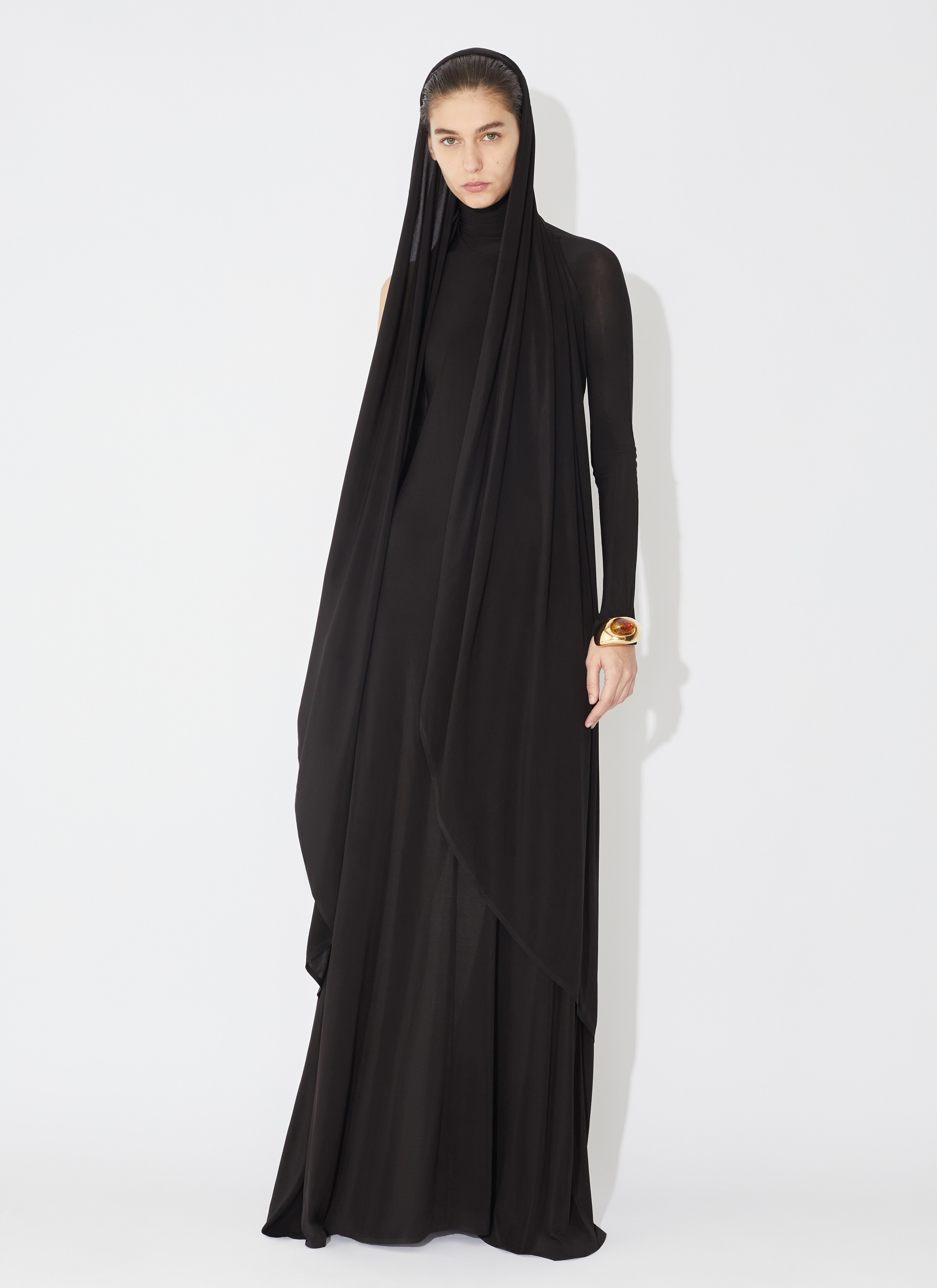 ALAÏA BROWN FLUID JERSEY DRESS  