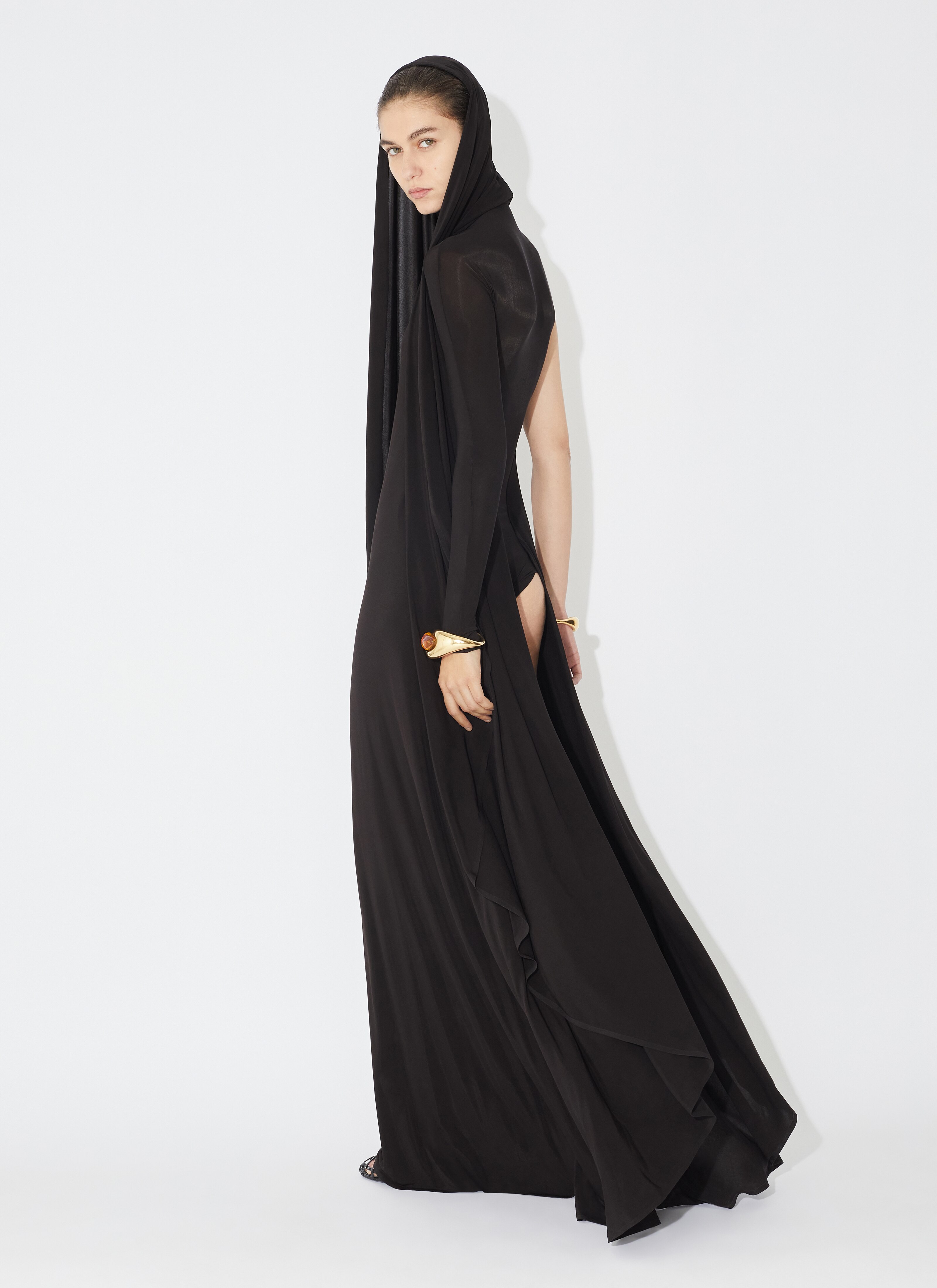 ALAÏA BROWN FLUID JERSEY DRESS  