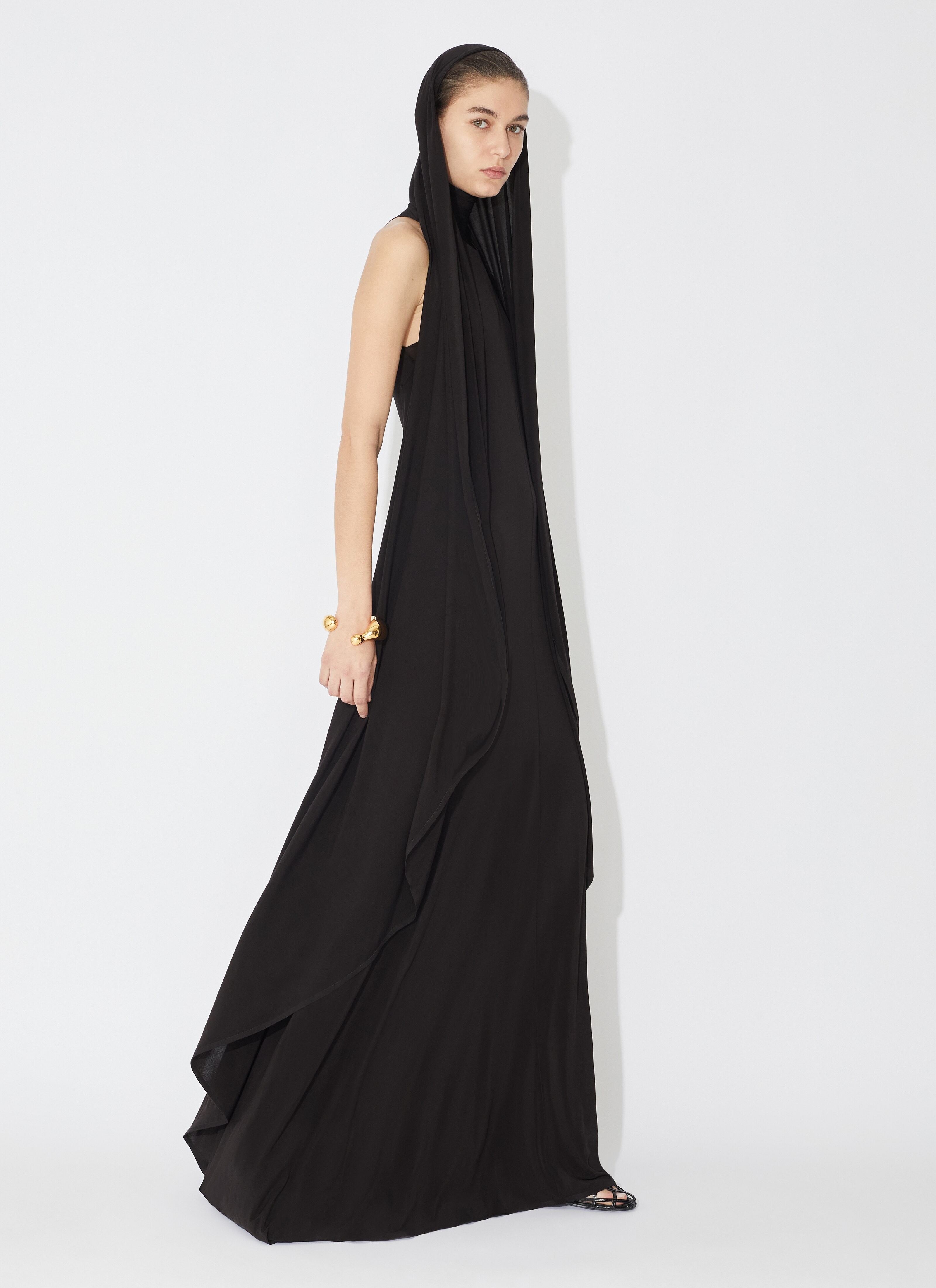 ALAÏA BROWN FLUID JERSEY DRESS  