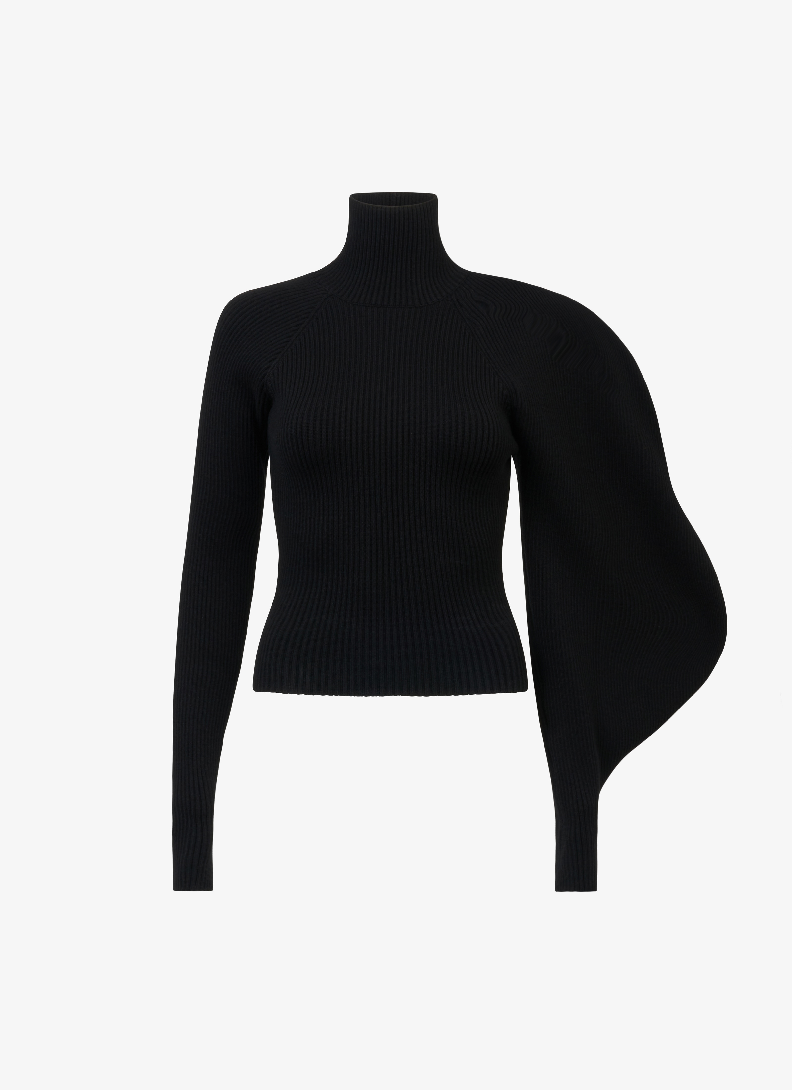 Asymetric sculptural rib knit sweater