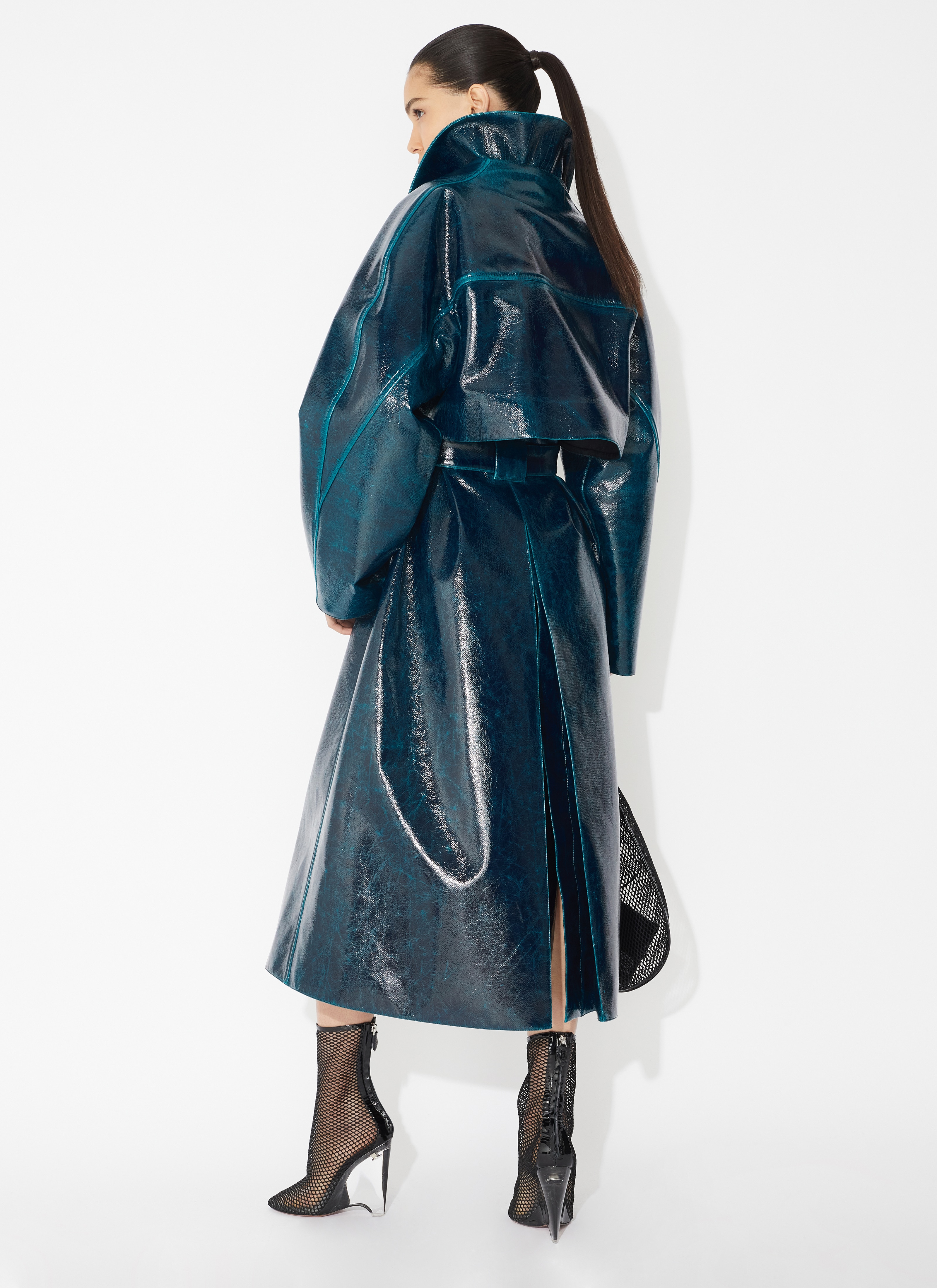 ALAÏA BLUE MIRROR WOOL TRENCH