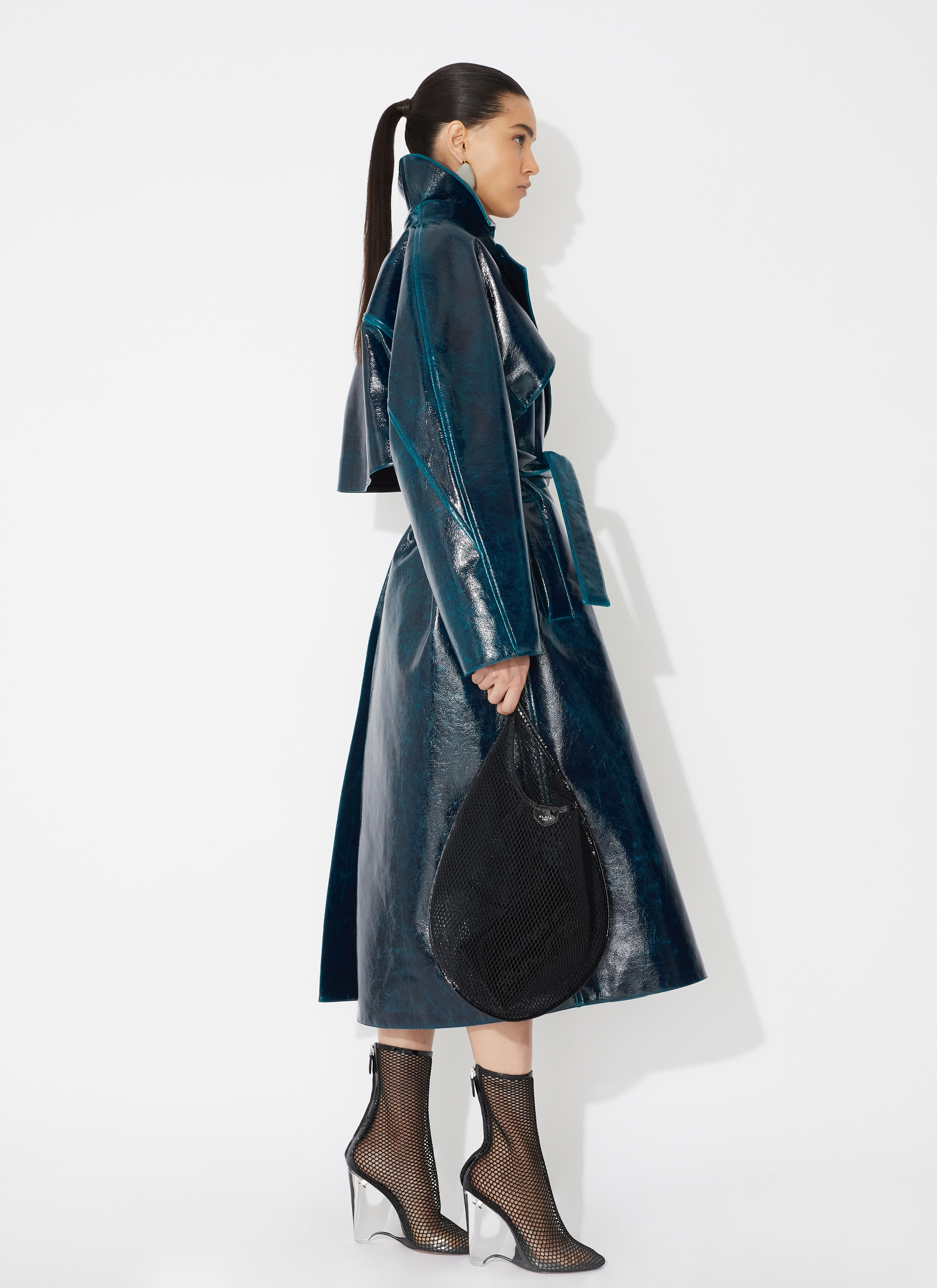 ALAÏA BLUE MIRROR WOOL TRENCH