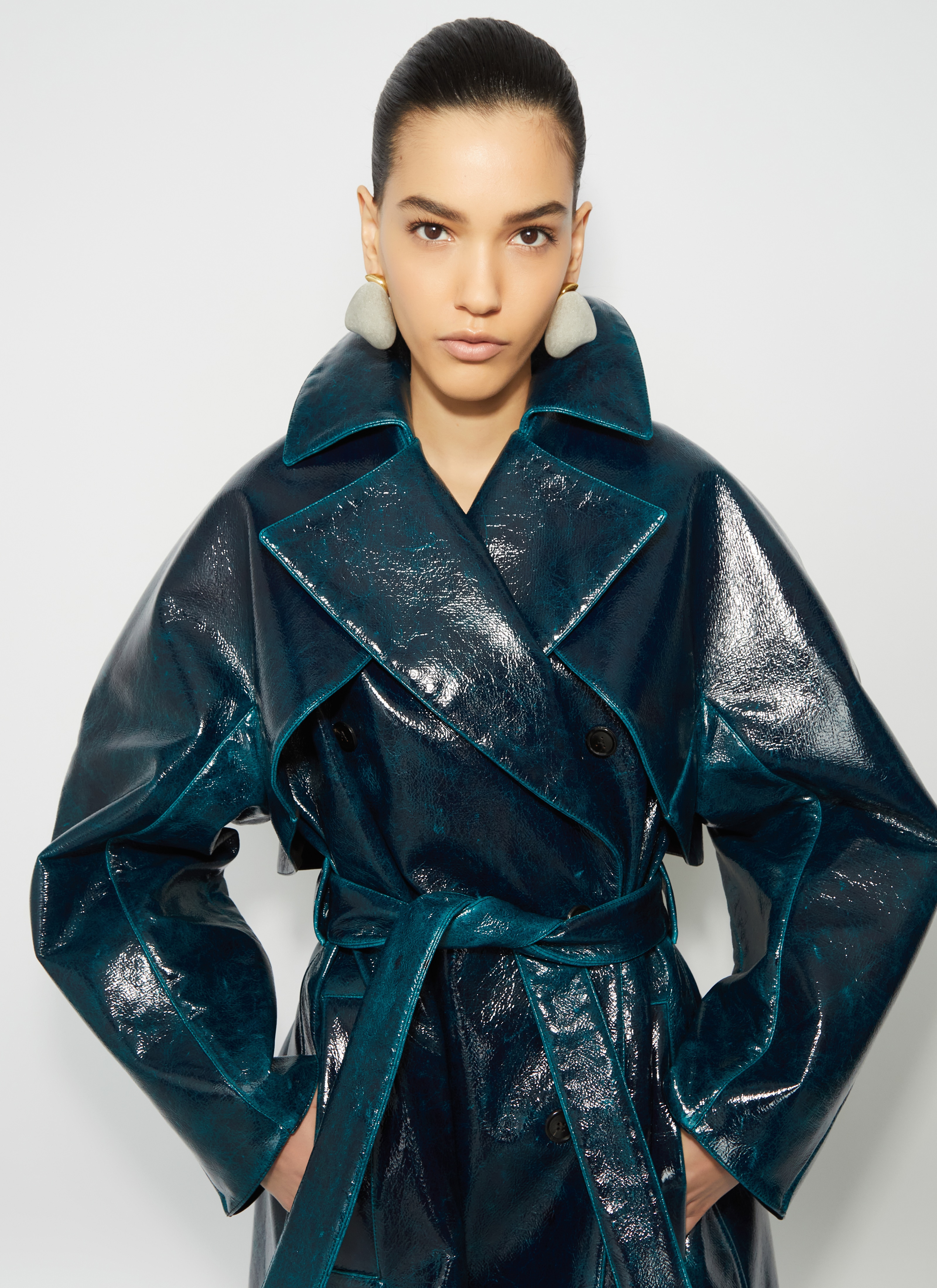 ALAÏA BLUE MIRROR WOOL TRENCH