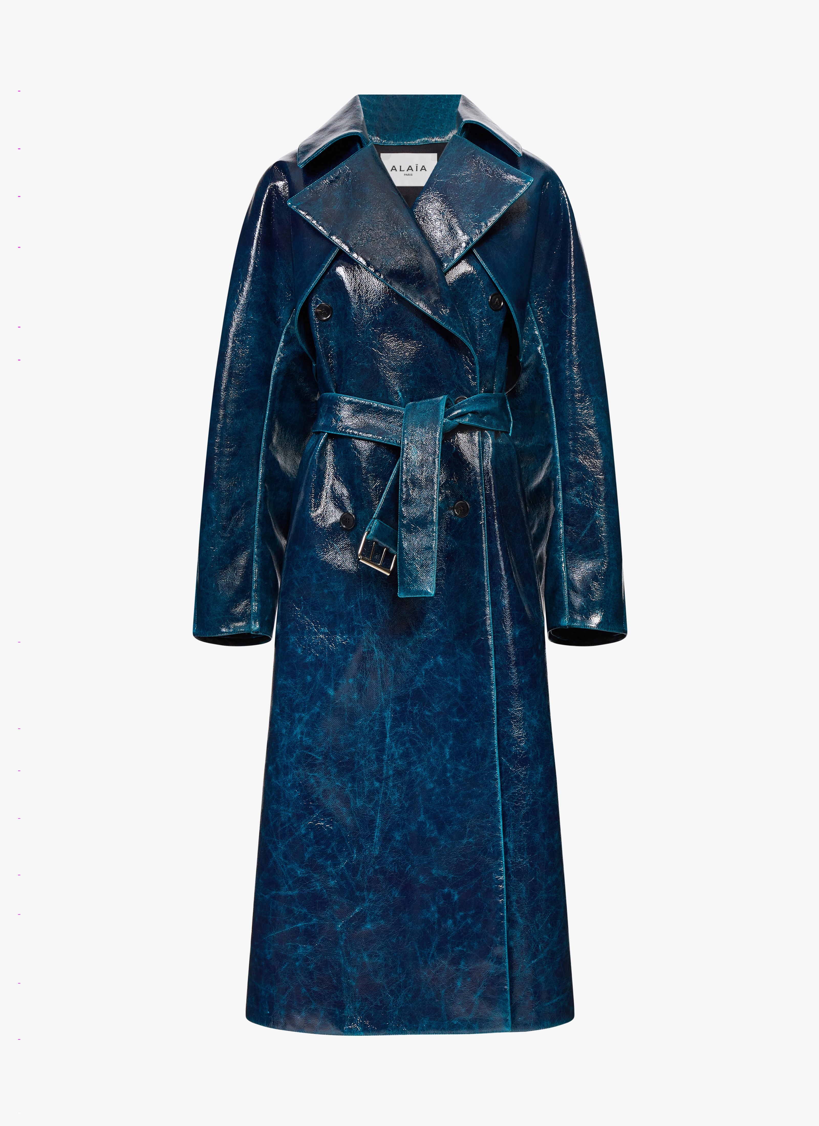 ALAÏA TRENCH COAT EN LAINE EFFET MIROIR Bleu | ALAÏA FR