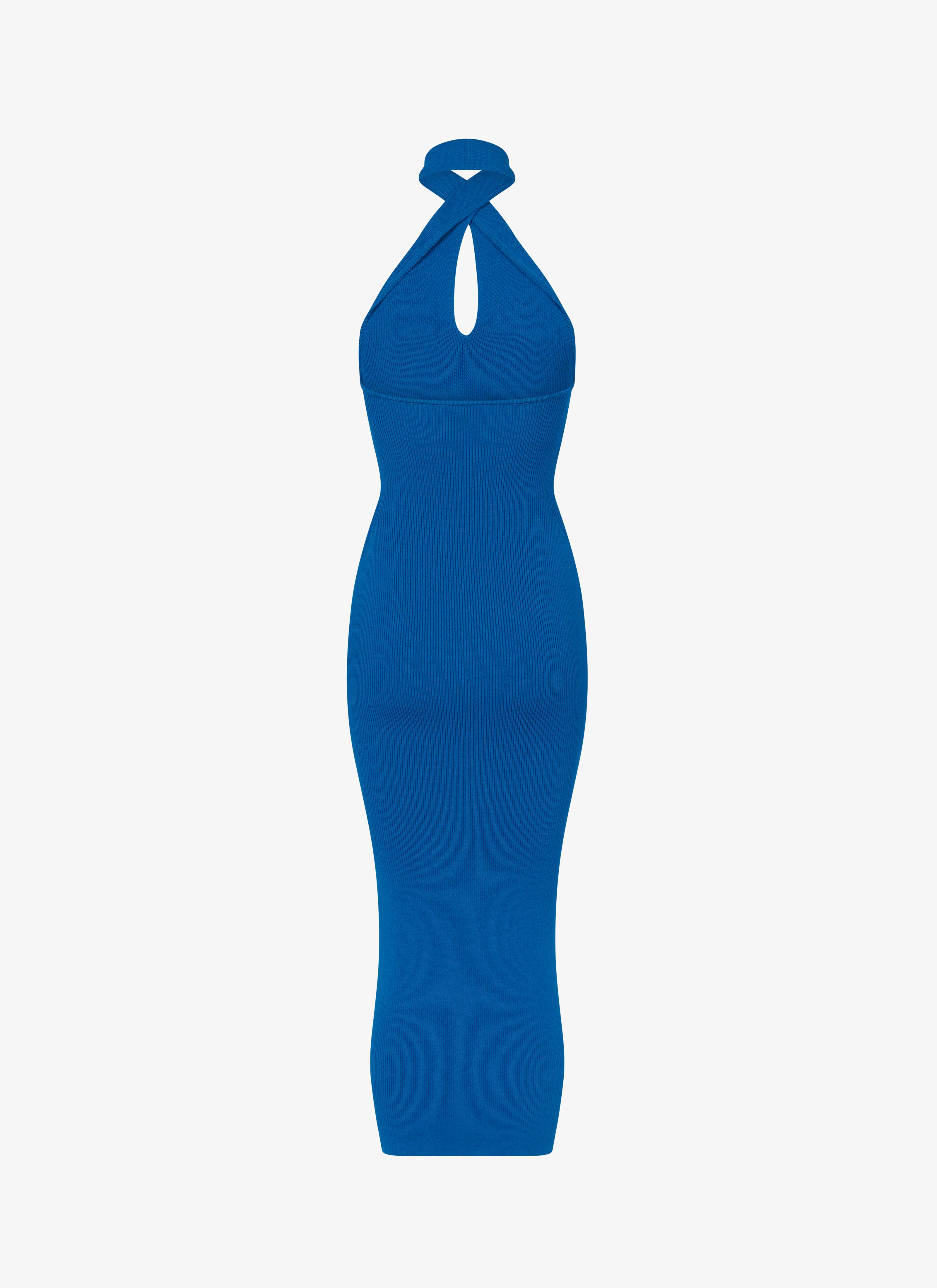 ALAÏA BLAU ÜBERKREUZTES MIDI-KLEID