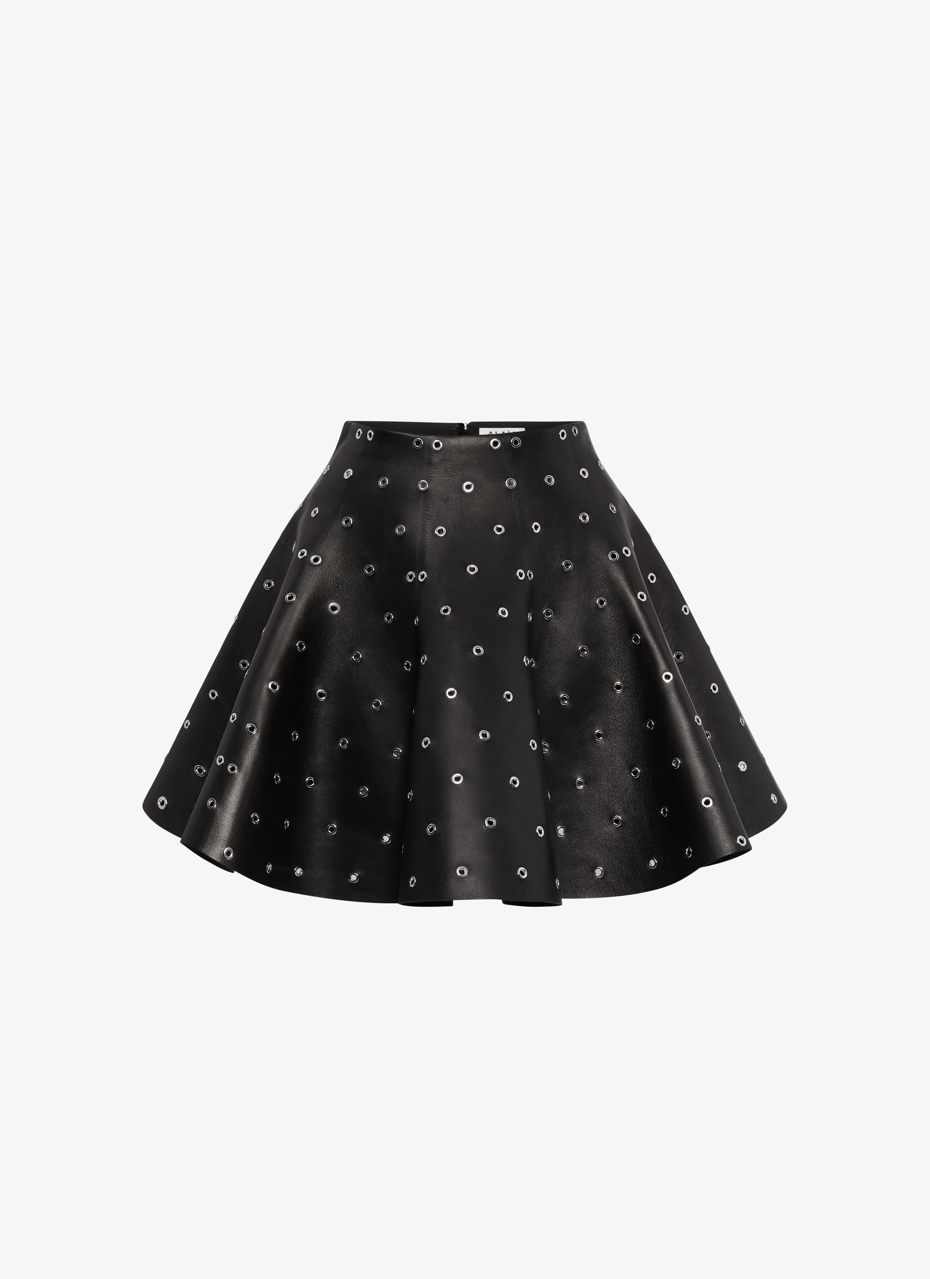 ALAÏA Women's Black Eyelet Leather Skater Skirt