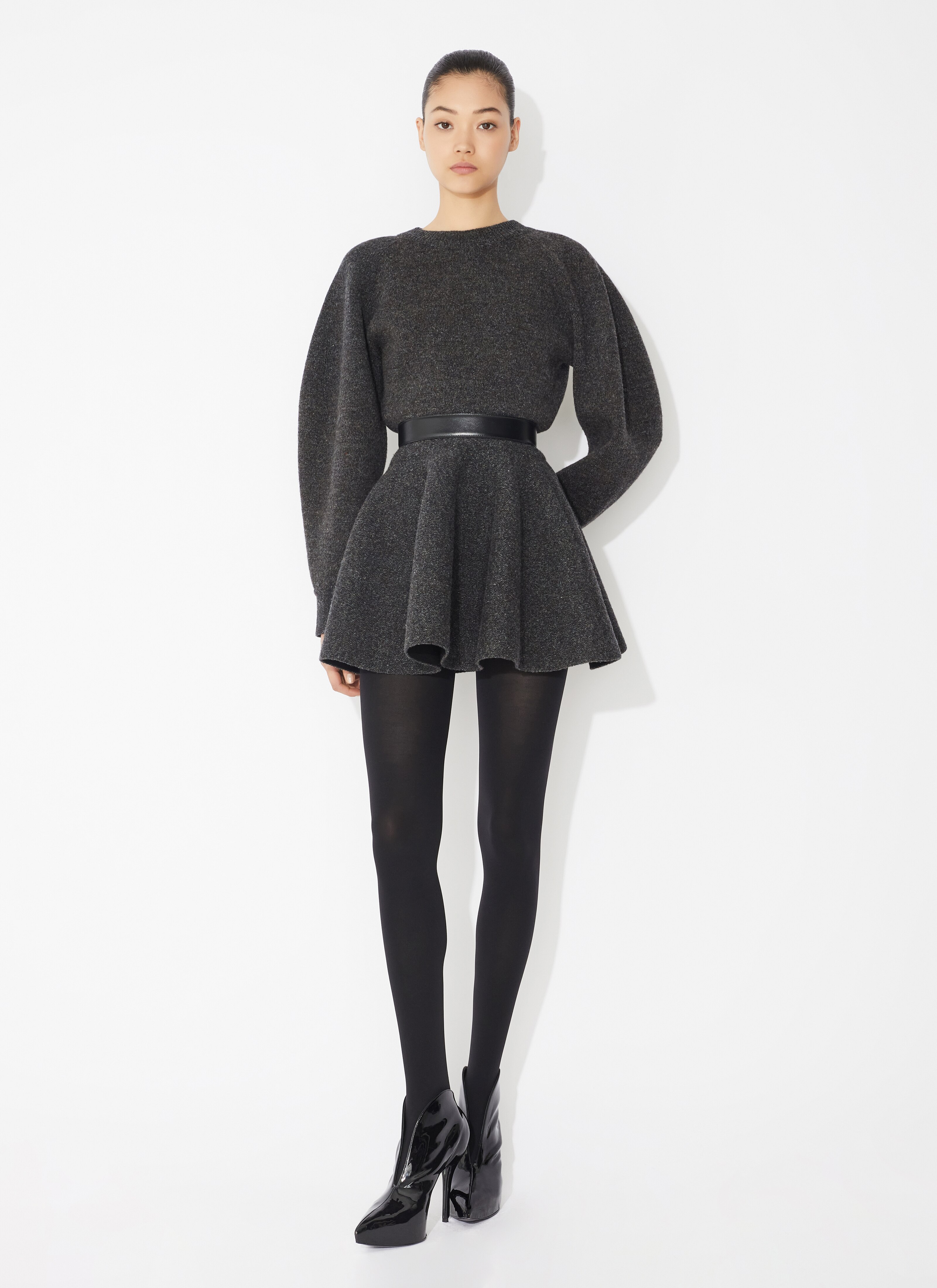 ALAÏA GRAY SHETLAND WOOL SKATER SKIRT