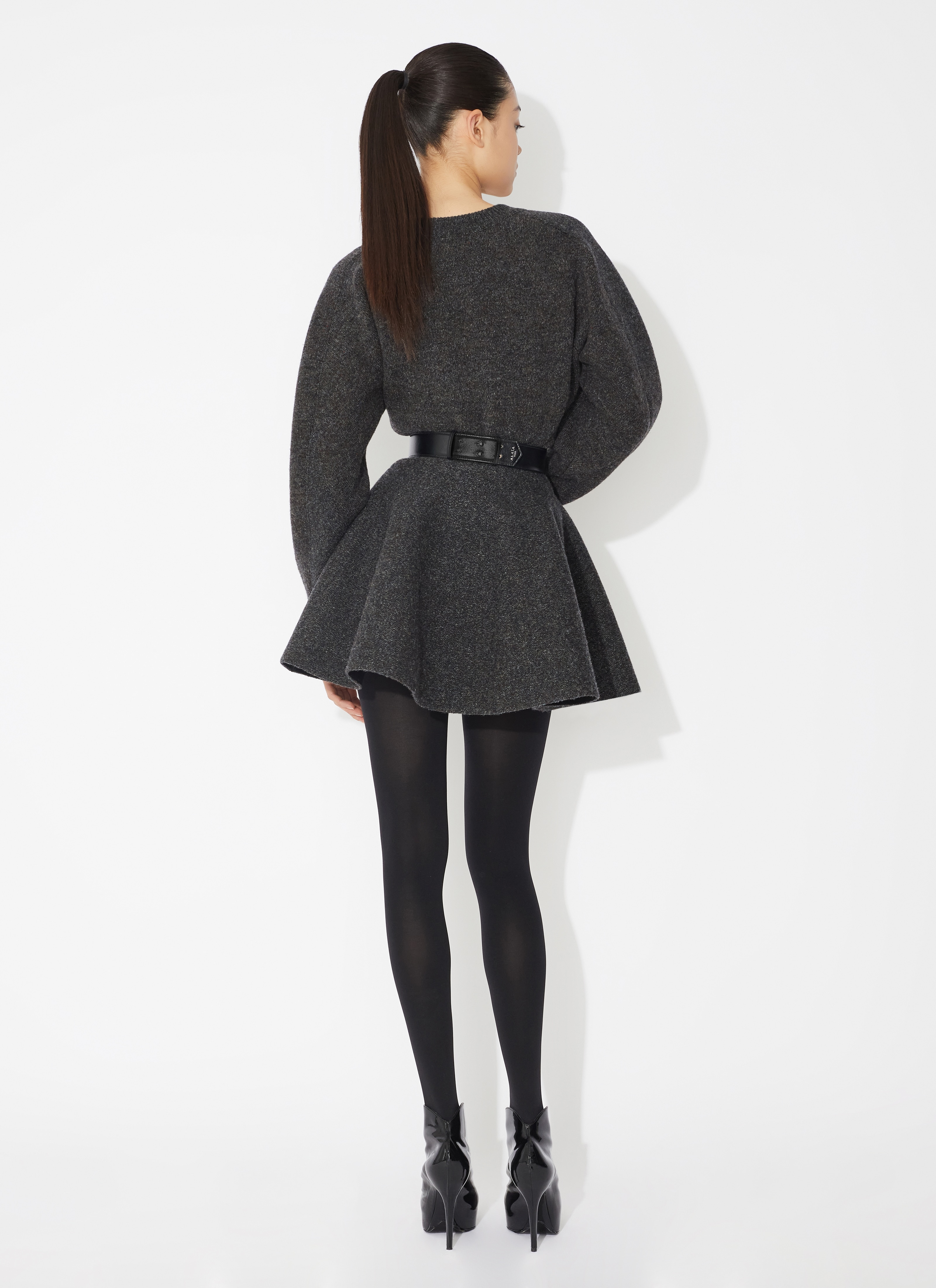 ALAÏA GRAY SHETLAND WOOL SKATER SKIRT
