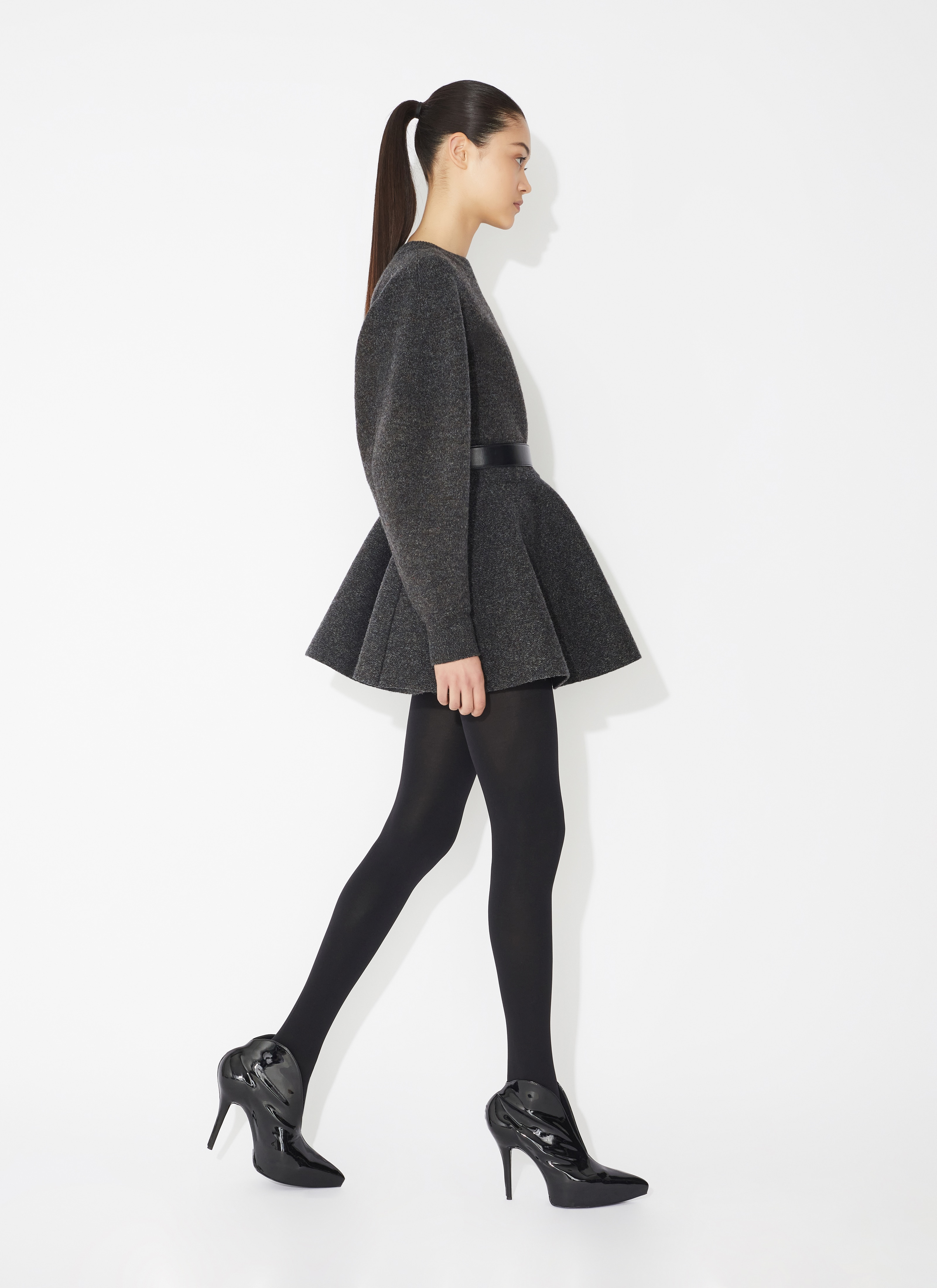 ALAÏA GRAY SHETLAND WOOL SKATER SKIRT