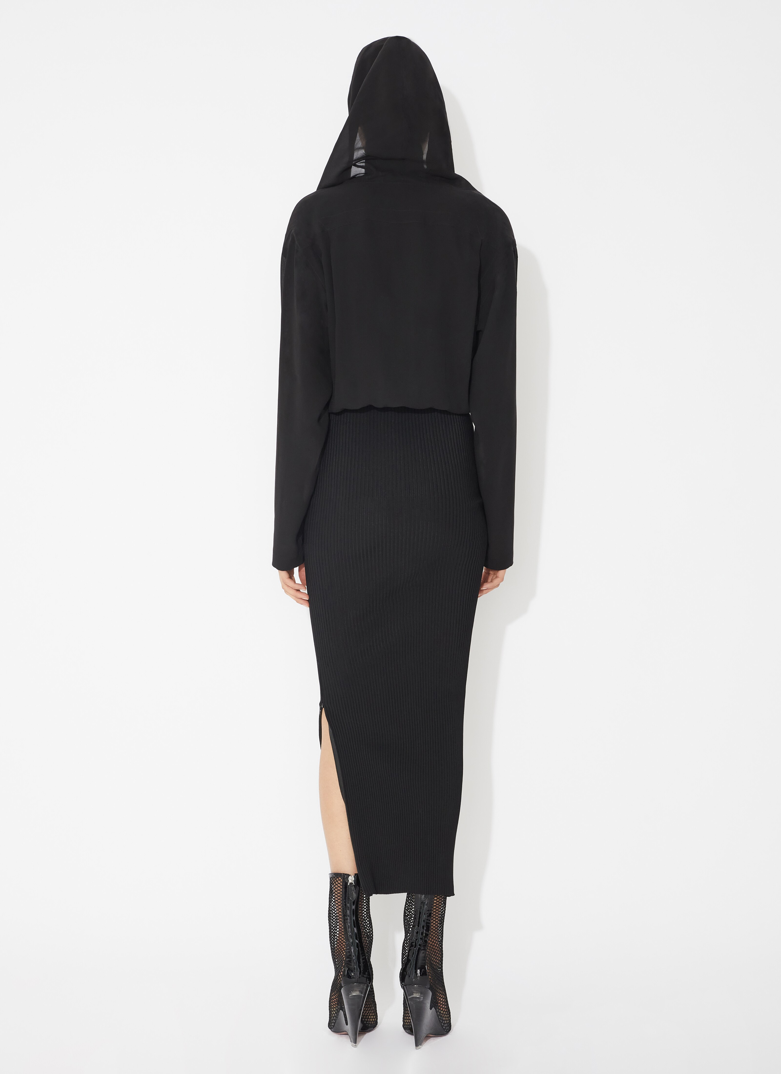 ALAÏA BLACK KNIT AND SILK DRESS