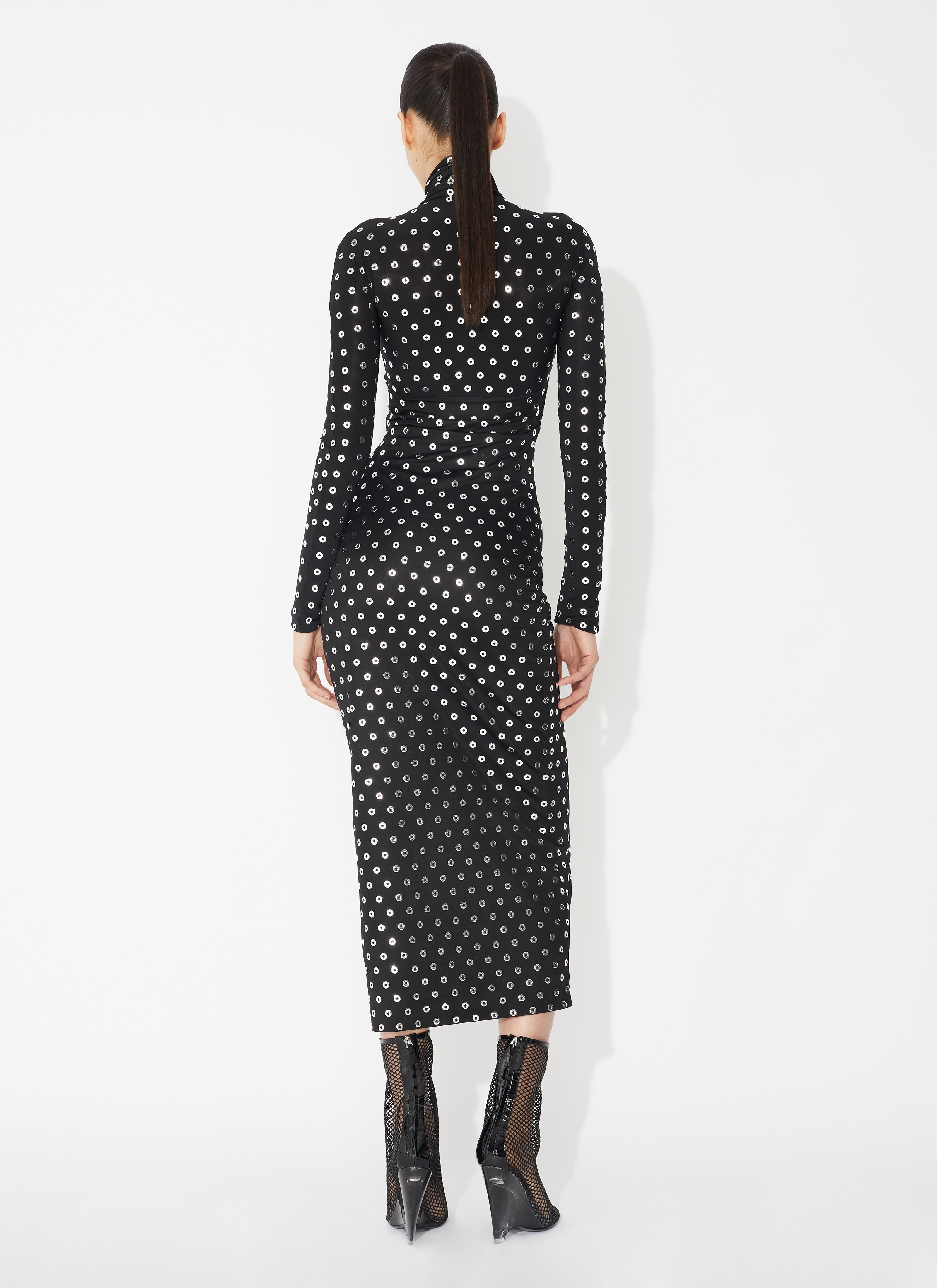 ALAÏA SCHWARZ FLIESSENDES JERSEYKLEID MIT ÖSEN