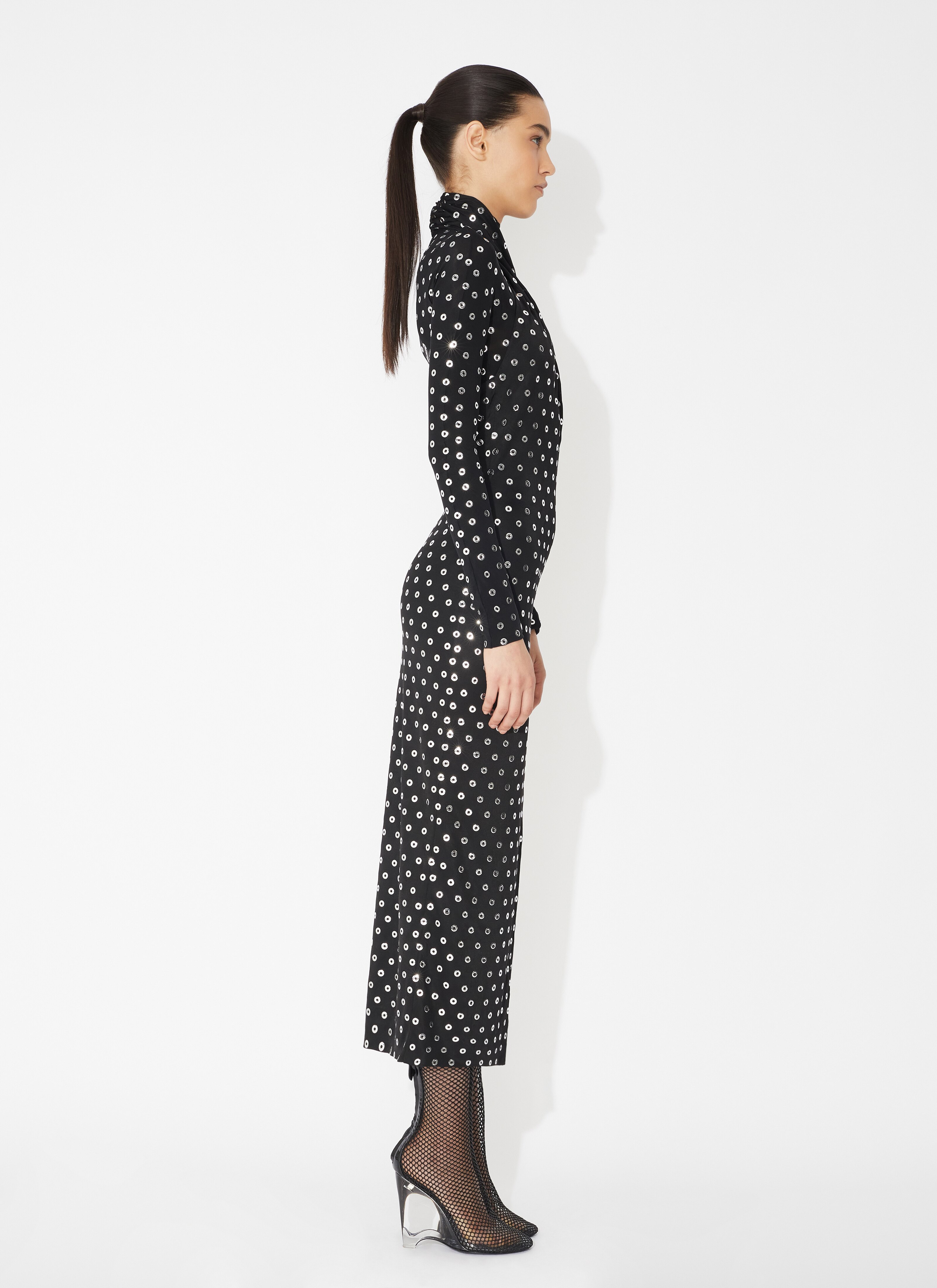 ALAÏA SCHWARZ FLIESSENDES JERSEYKLEID MIT ÖSEN