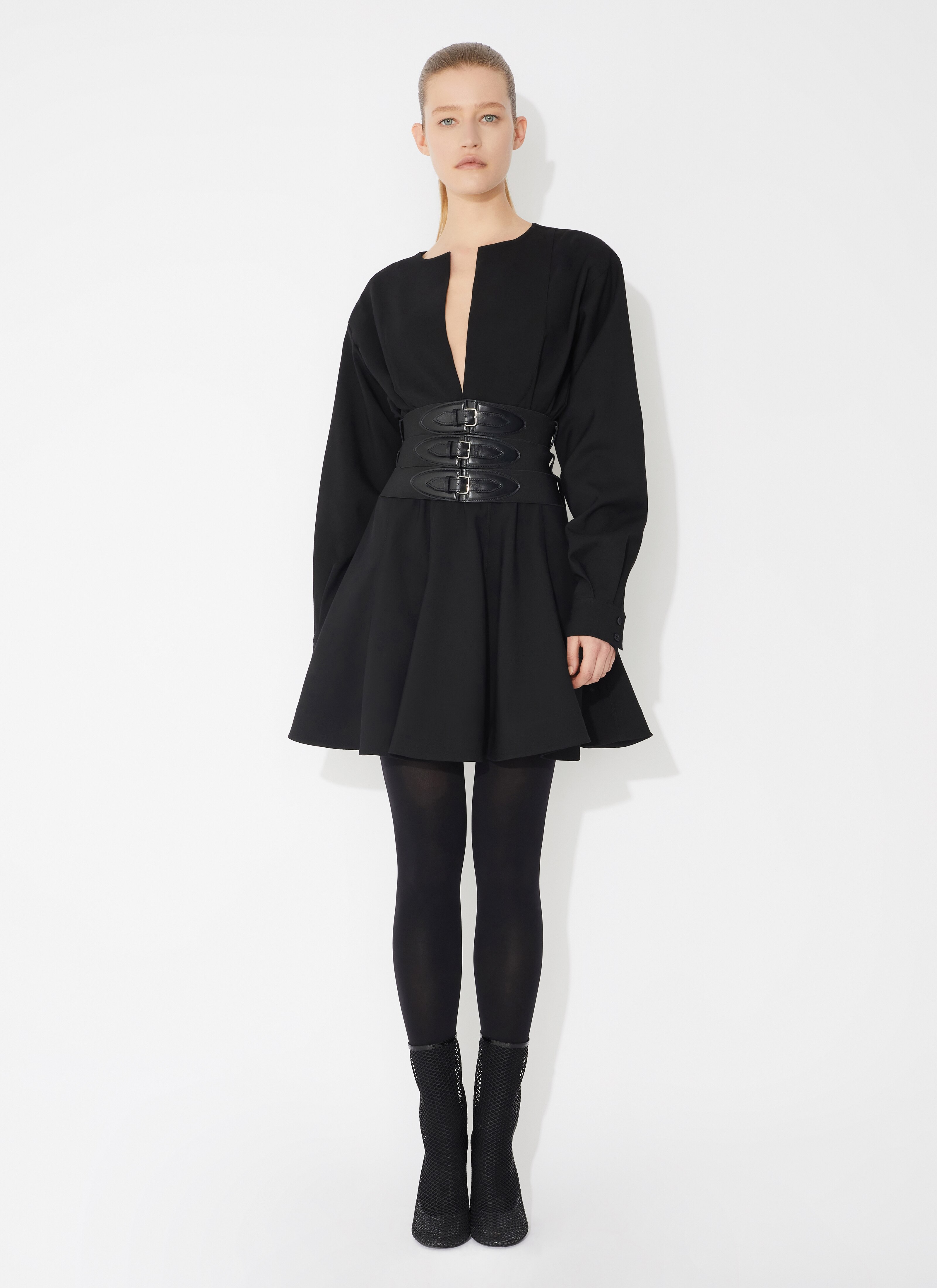 ALAÏA BLACK WOOL BUCKLE DRESS