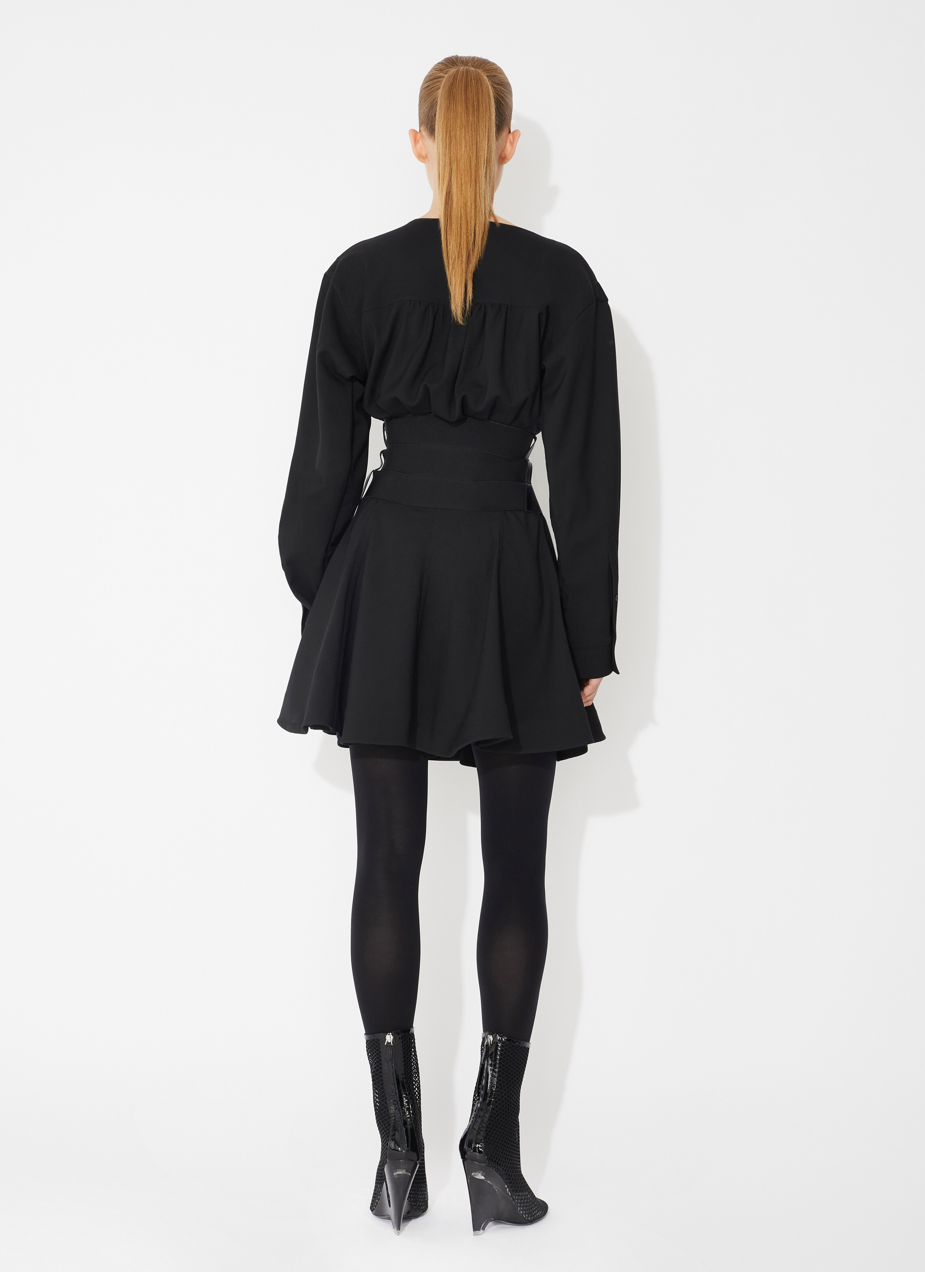 ALAÏA BLACK WOOL BUCKLE DRESS