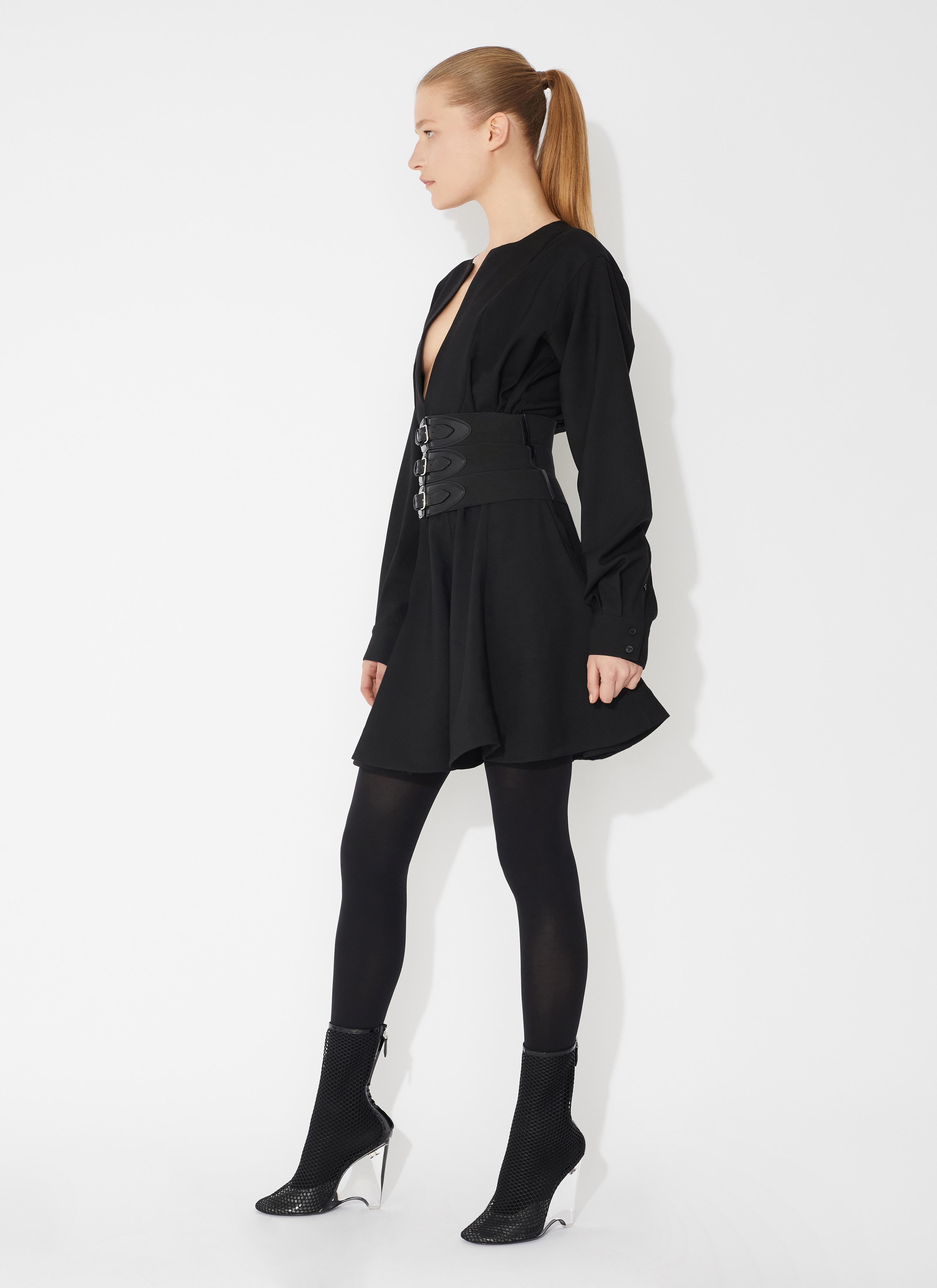 ALAÏA BLACK WOOL BUCKLE DRESS