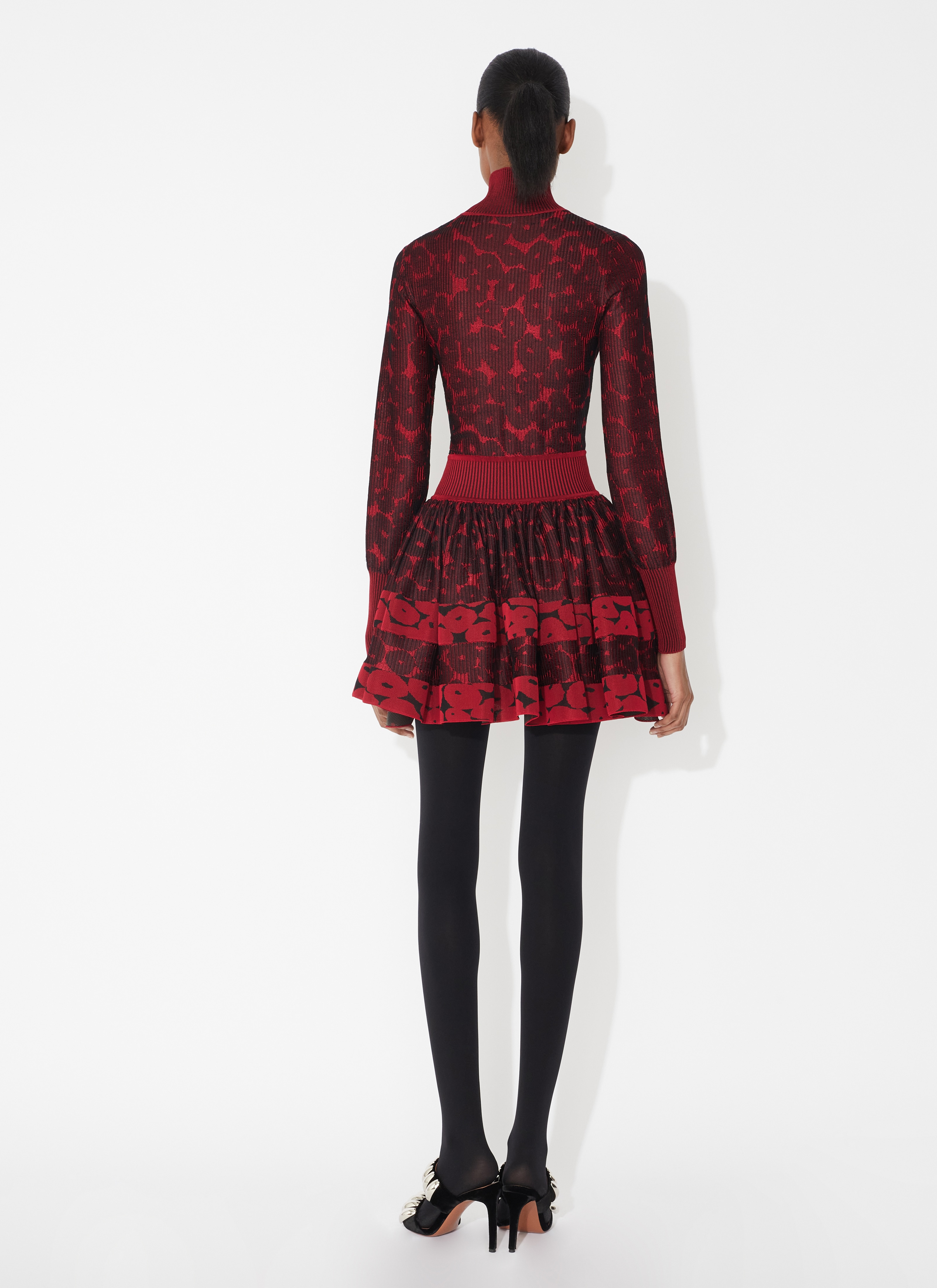 ALAÏA RED JACQUARD CRINOLINE DRESS 