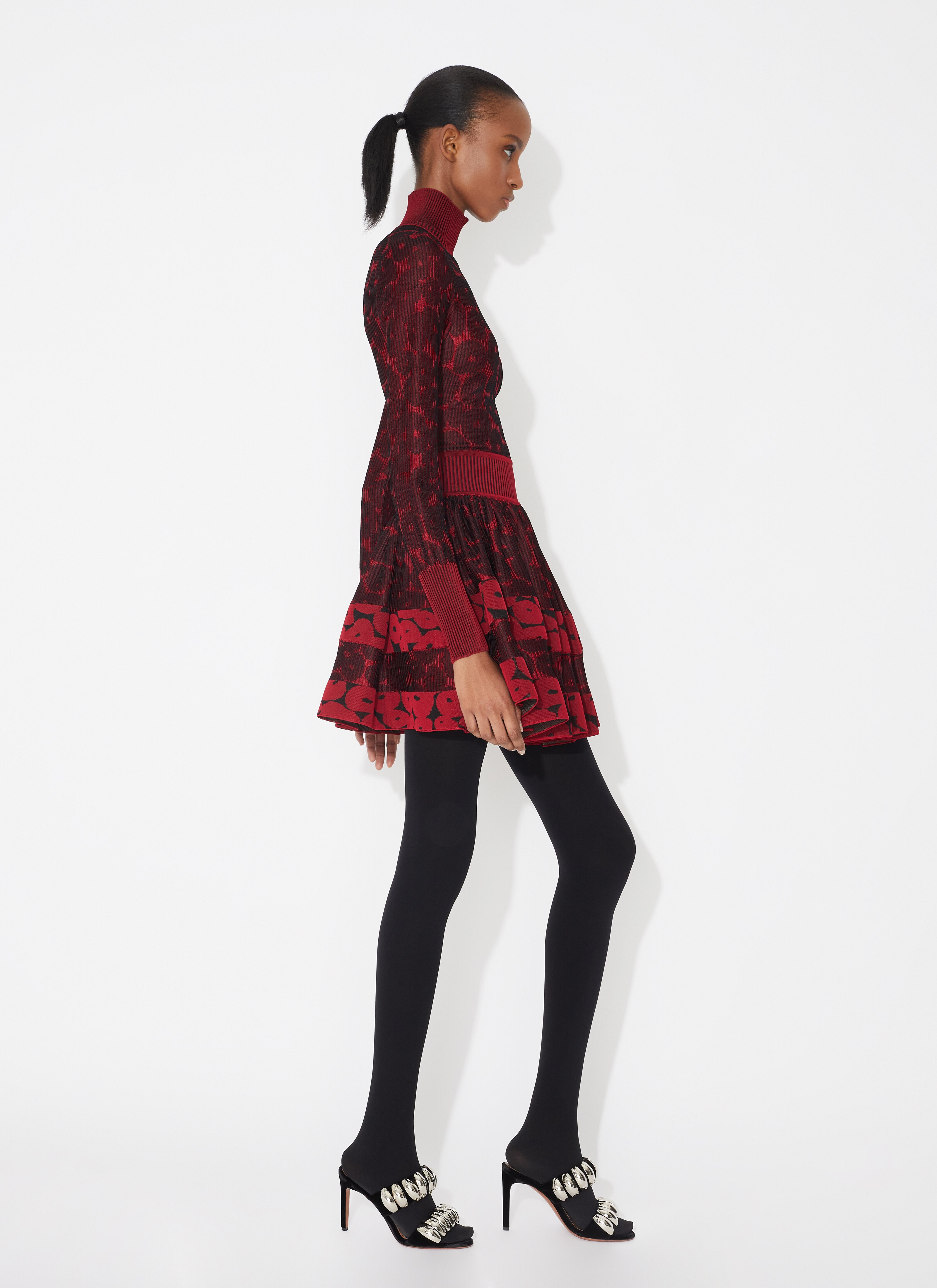 ALAÏA RED JACQUARD CRINOLINE DRESS 