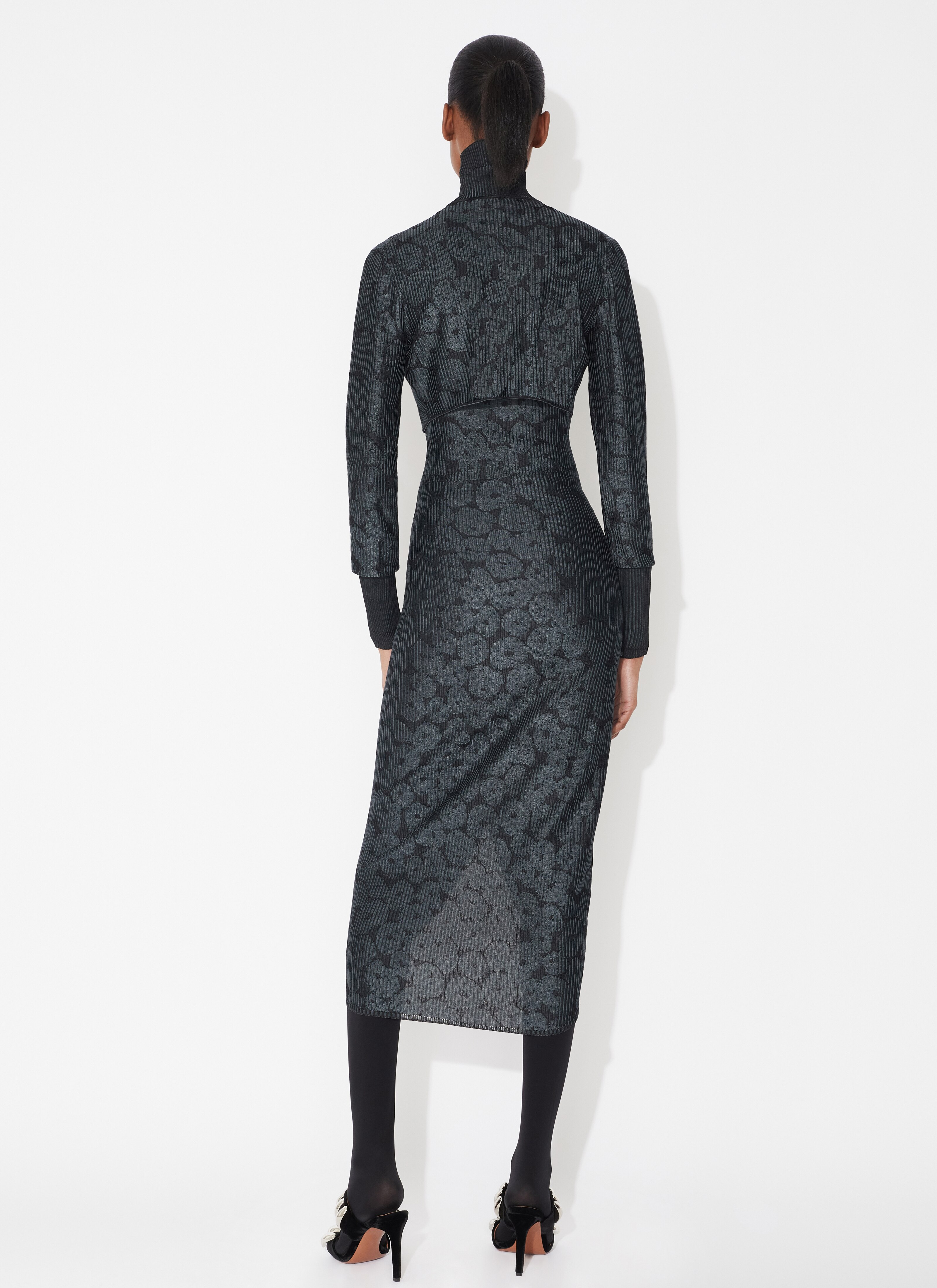 ALAÏA BLACK JACQUARD DRAPED DRESS  