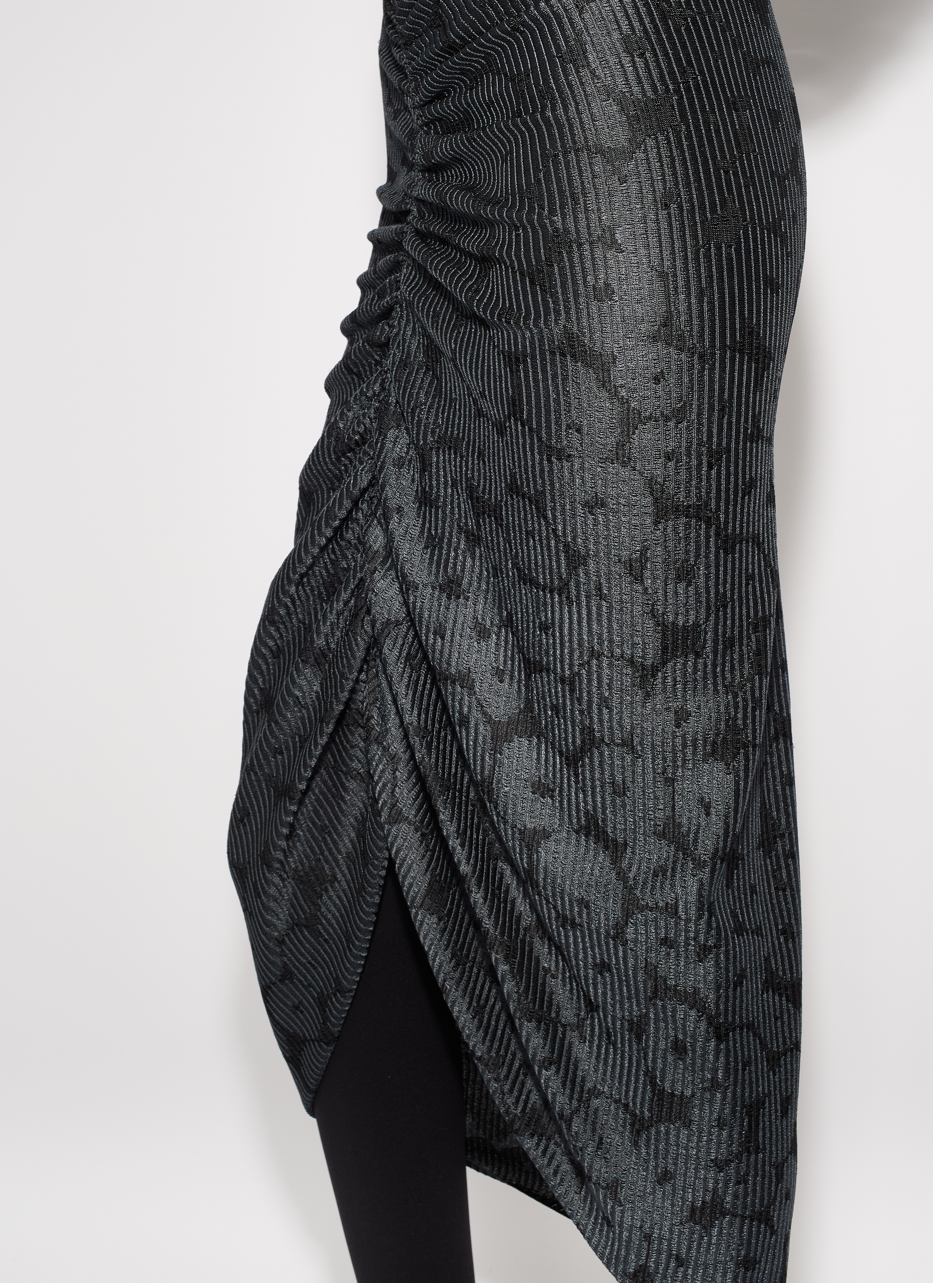 ALAÏA BLACK JACQUARD DRAPED DRESS  