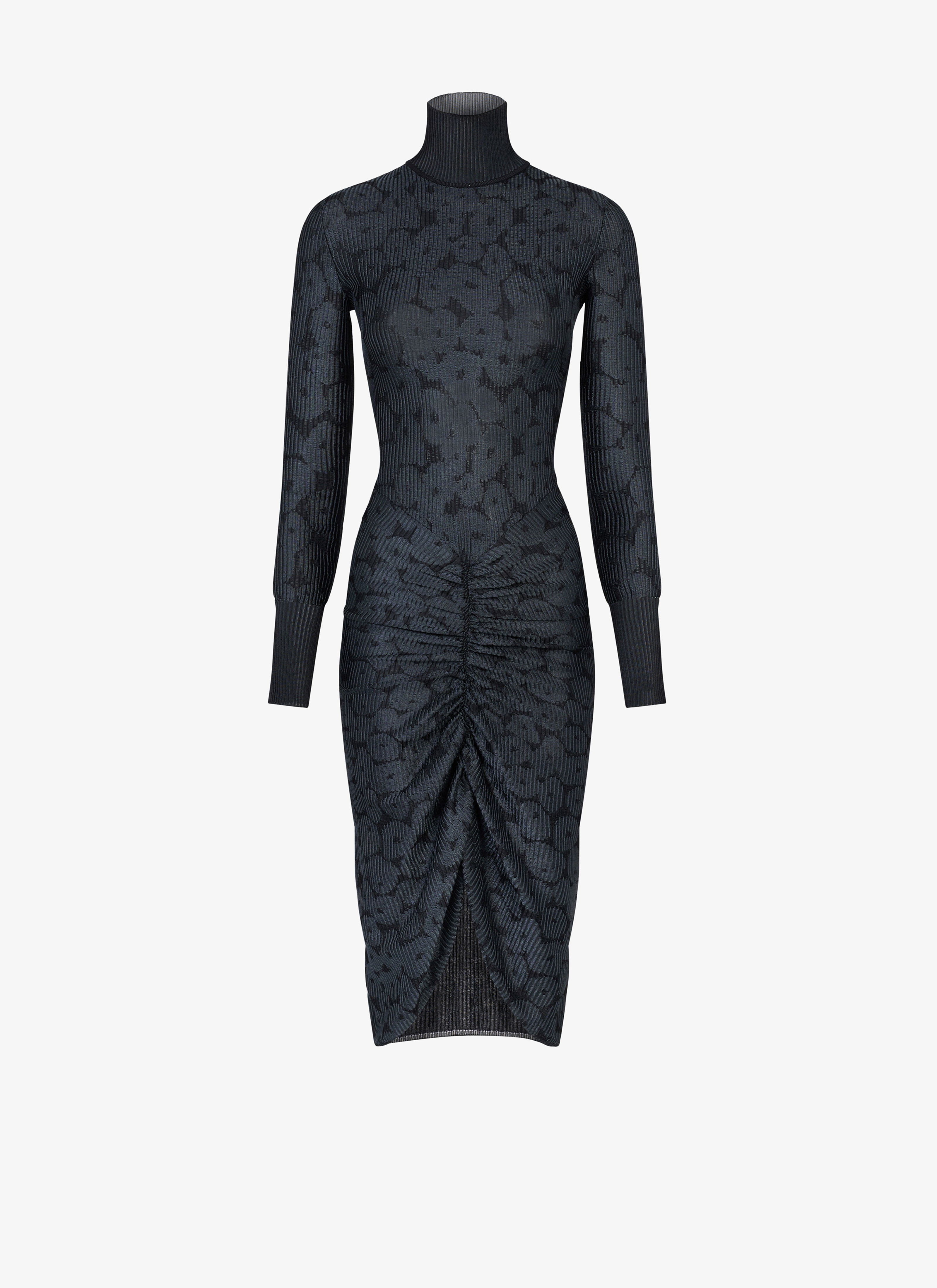 ALAÏA BLACK JACQUARD DRAPED DRESS  