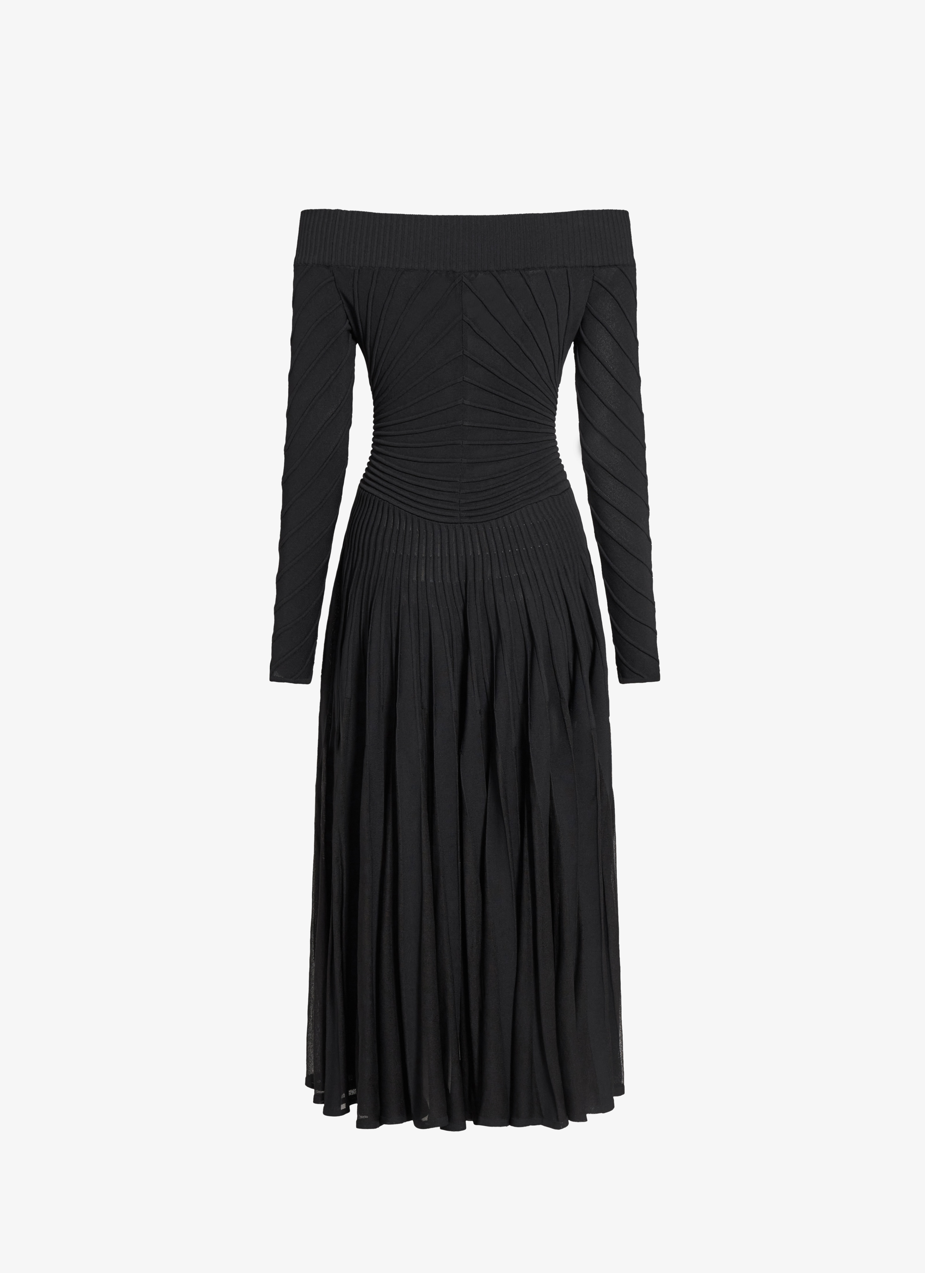 ALAÏA SCHWARZ SCHULTERFREIES MODELLIERENDES STRICKKLEID 